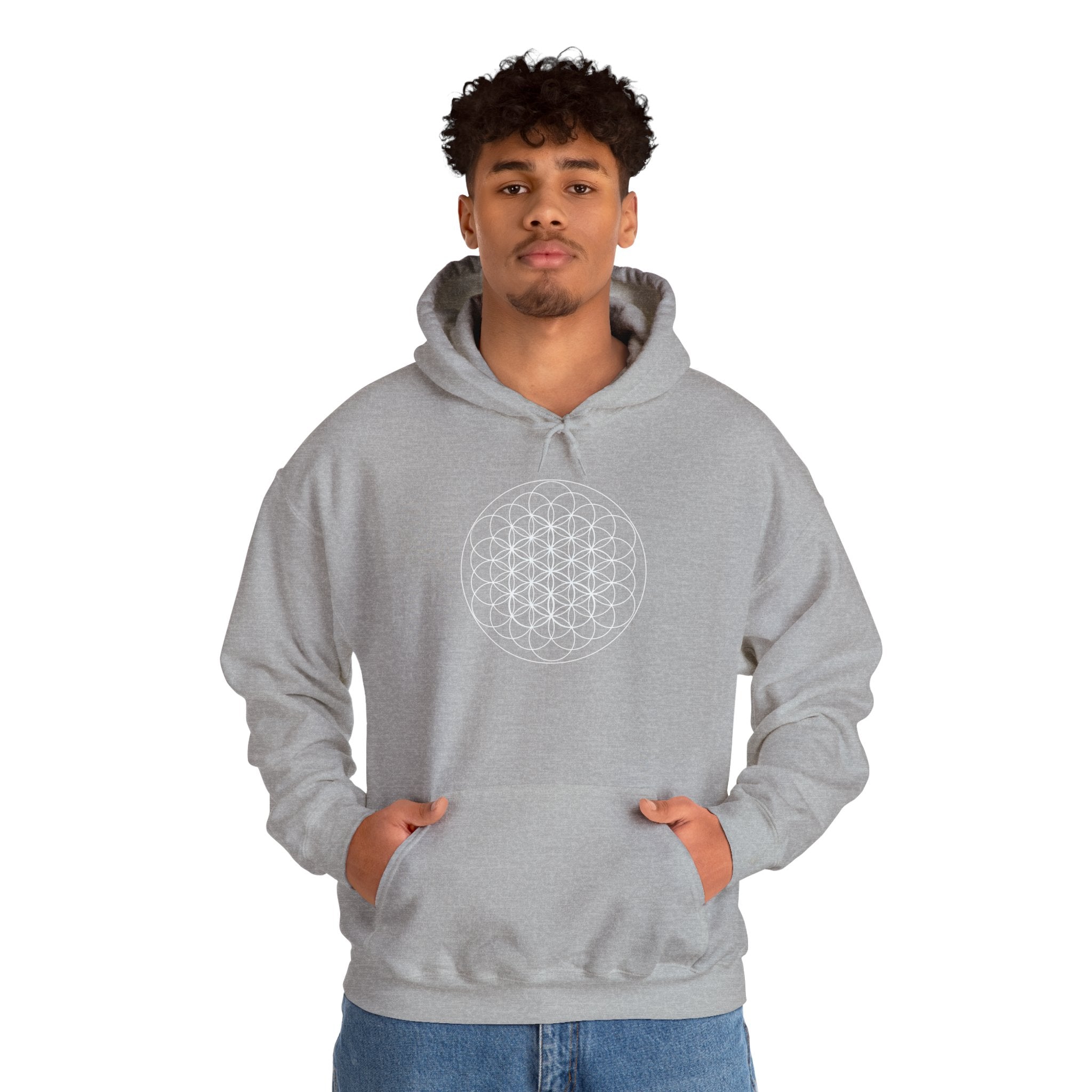Flower of Life Hoodie White Metatron's Cube — Minimal Geometric Spiritual Pullover