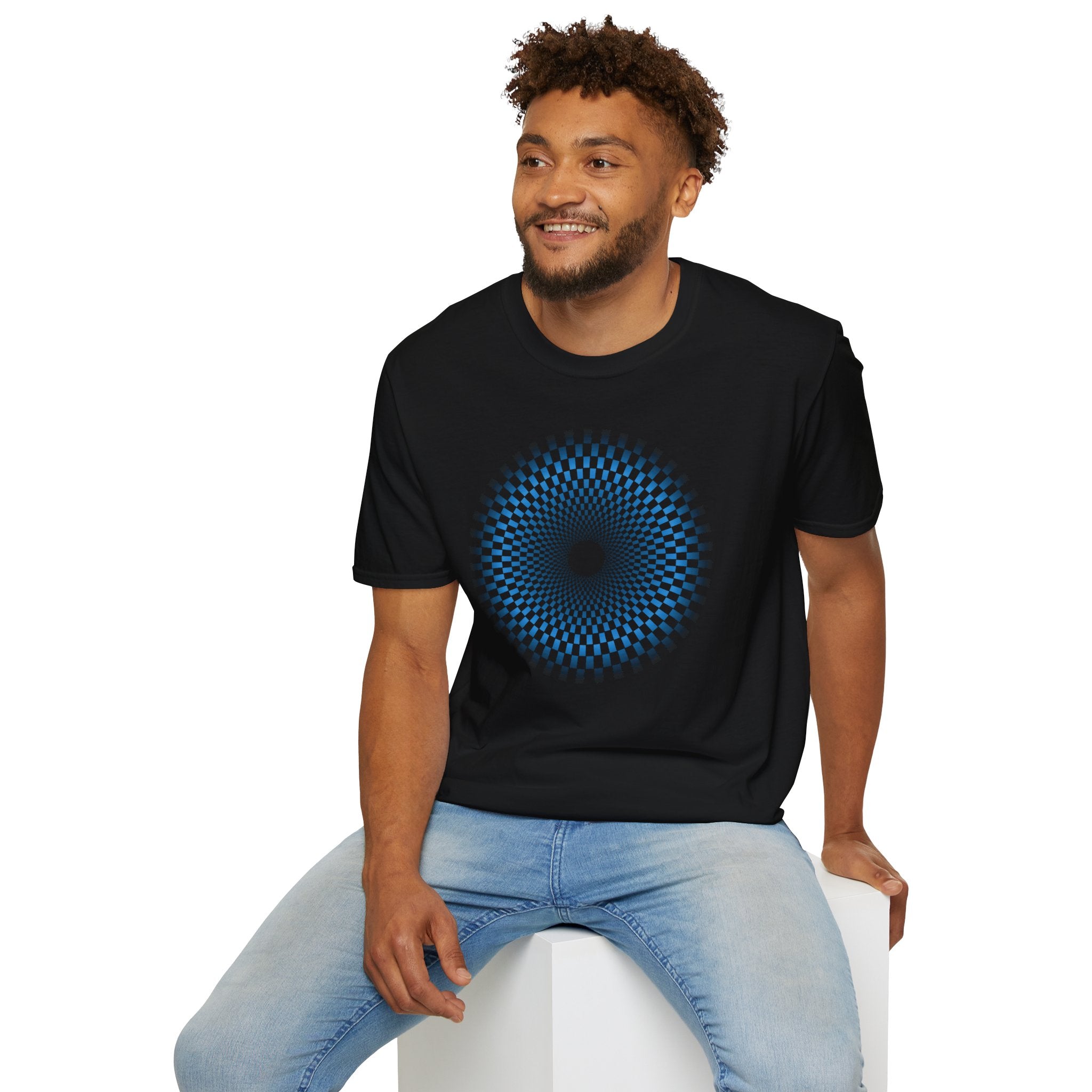 Flower Of Life Shirts - Blue Checkered Matrix Mandala T-Shirt — Sacred Geometry Graphic Tee