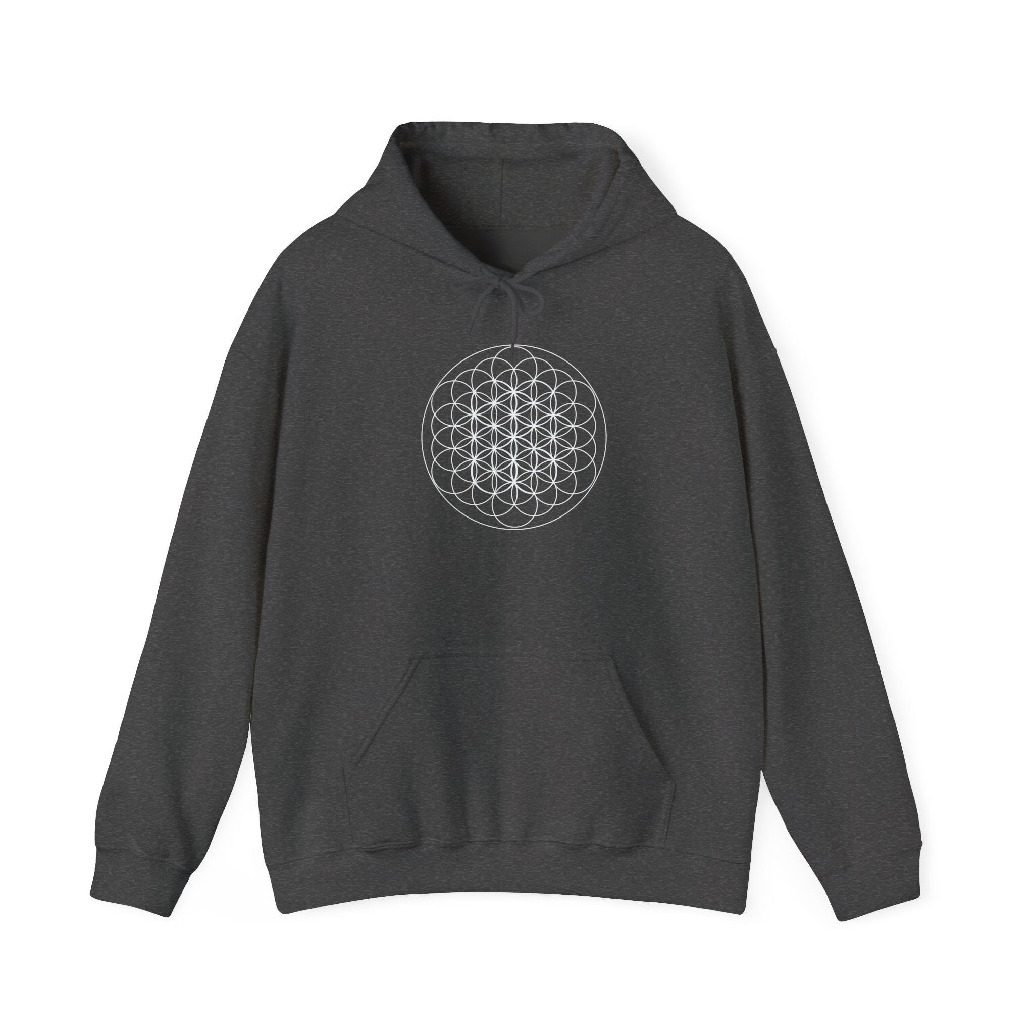 Flower of Life Hoodie White Metatron's Cube — Minimal Geometric Spiritual Pullover