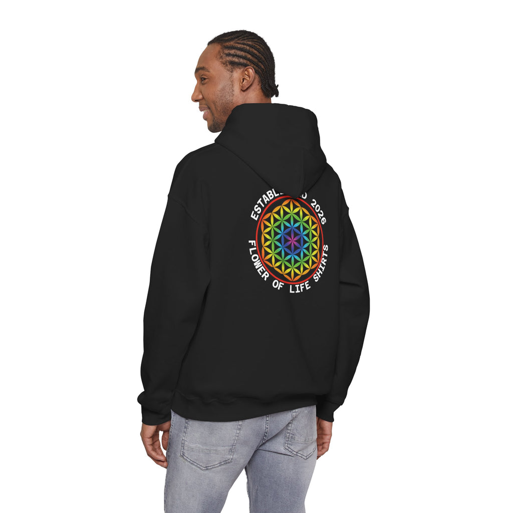 Flower Of Life Shirts - "UNIVERSE: *EXISTS*" - Black Double-Sided Sacred Geometry Hoodie