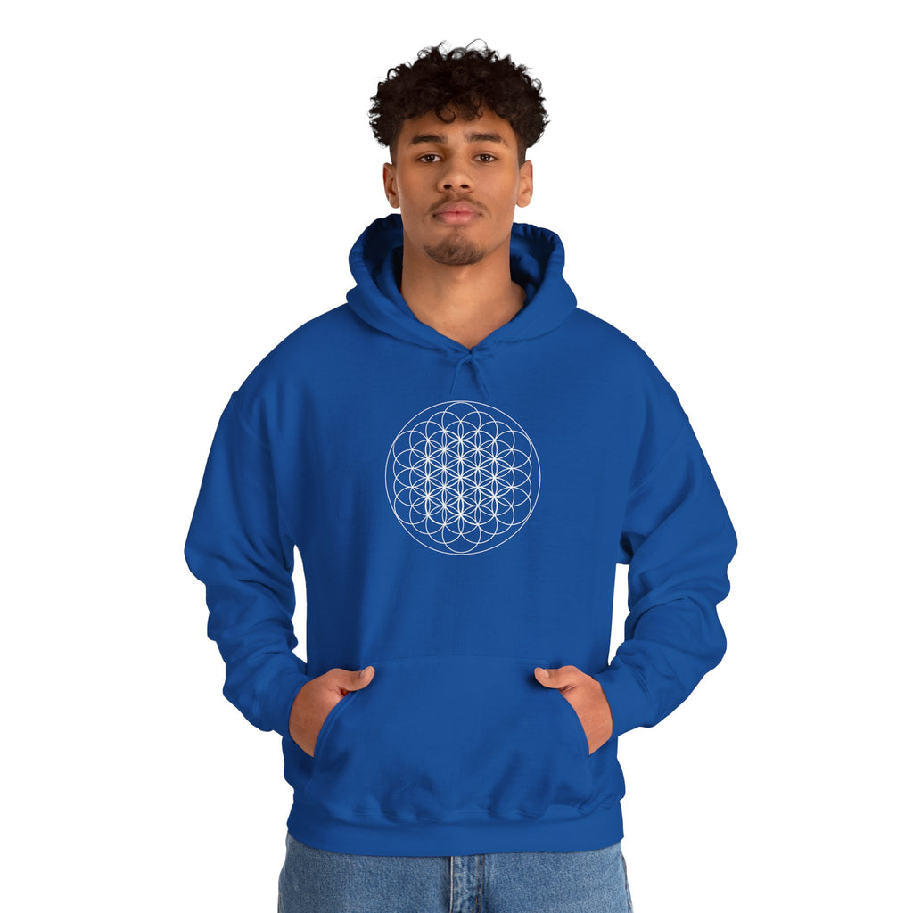 Flower of Life Hoodie White Metatron's Cube — Minimal Geometric Spiritual Pullover