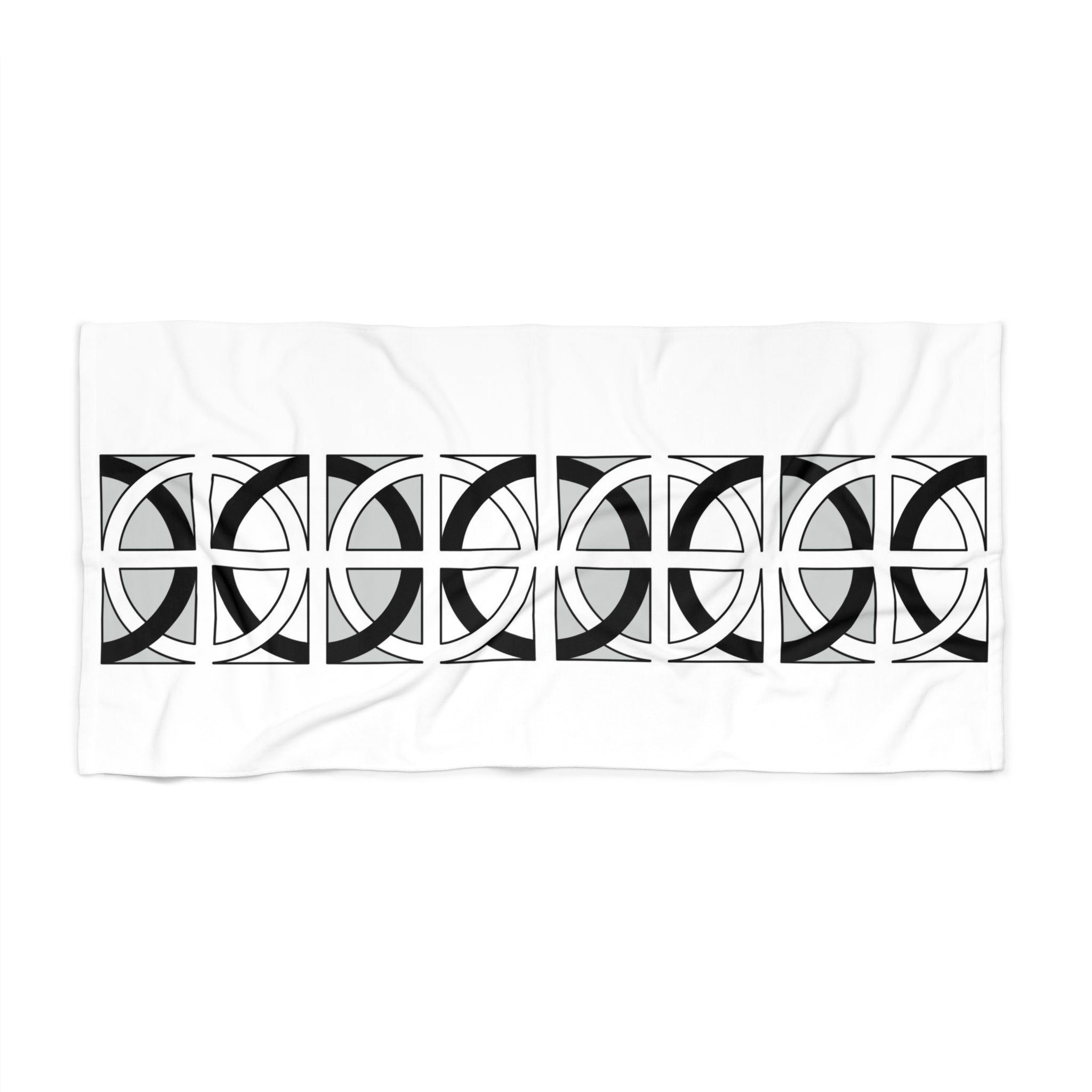 Geometric Moon Phase Beach Towel — Black & White Celestial Stripe