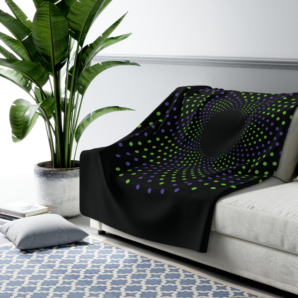 60"x80" Green & Purple Spiral Dot Matrix Vortex - Sacred Geometry Mandala Sherpa Blanket