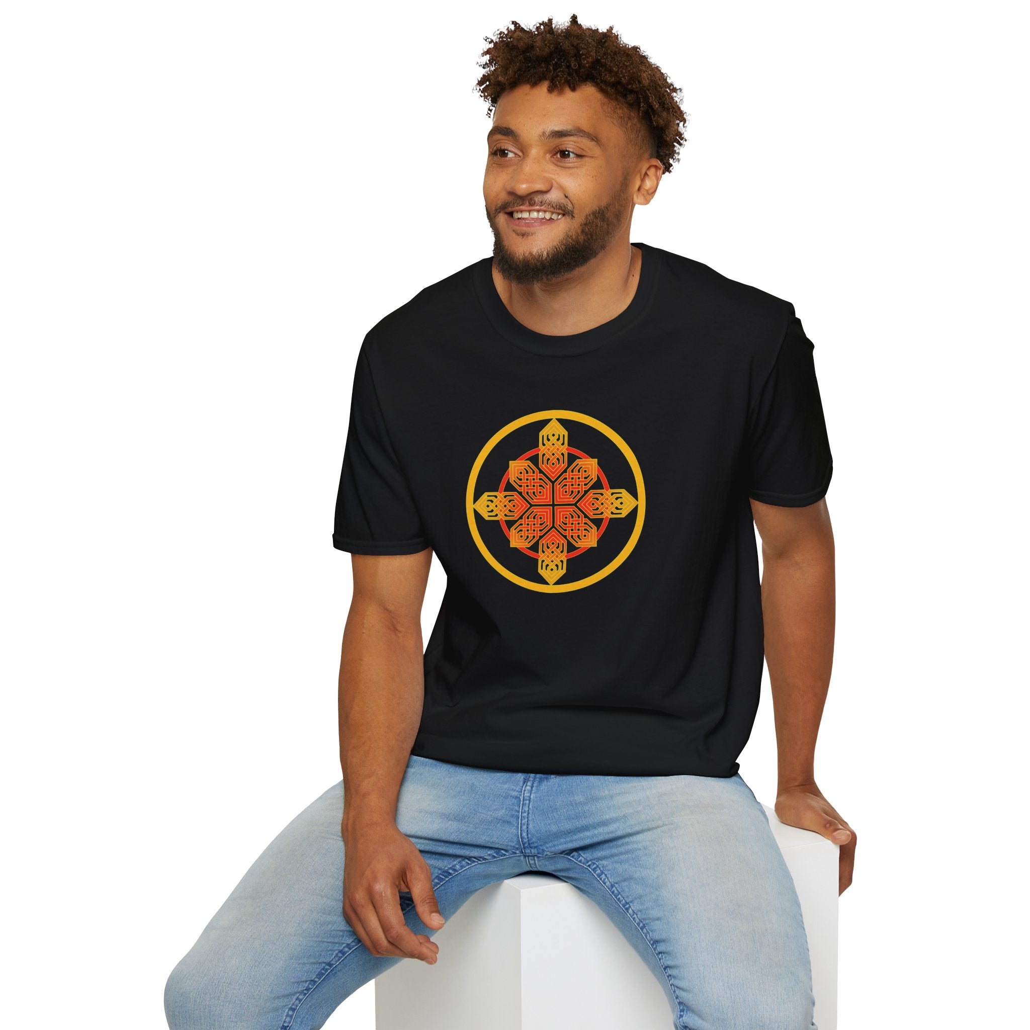 Red Blazing Celtic Cross Mandala T-Shirt — Geometric Celtic Knot Graphic Tee