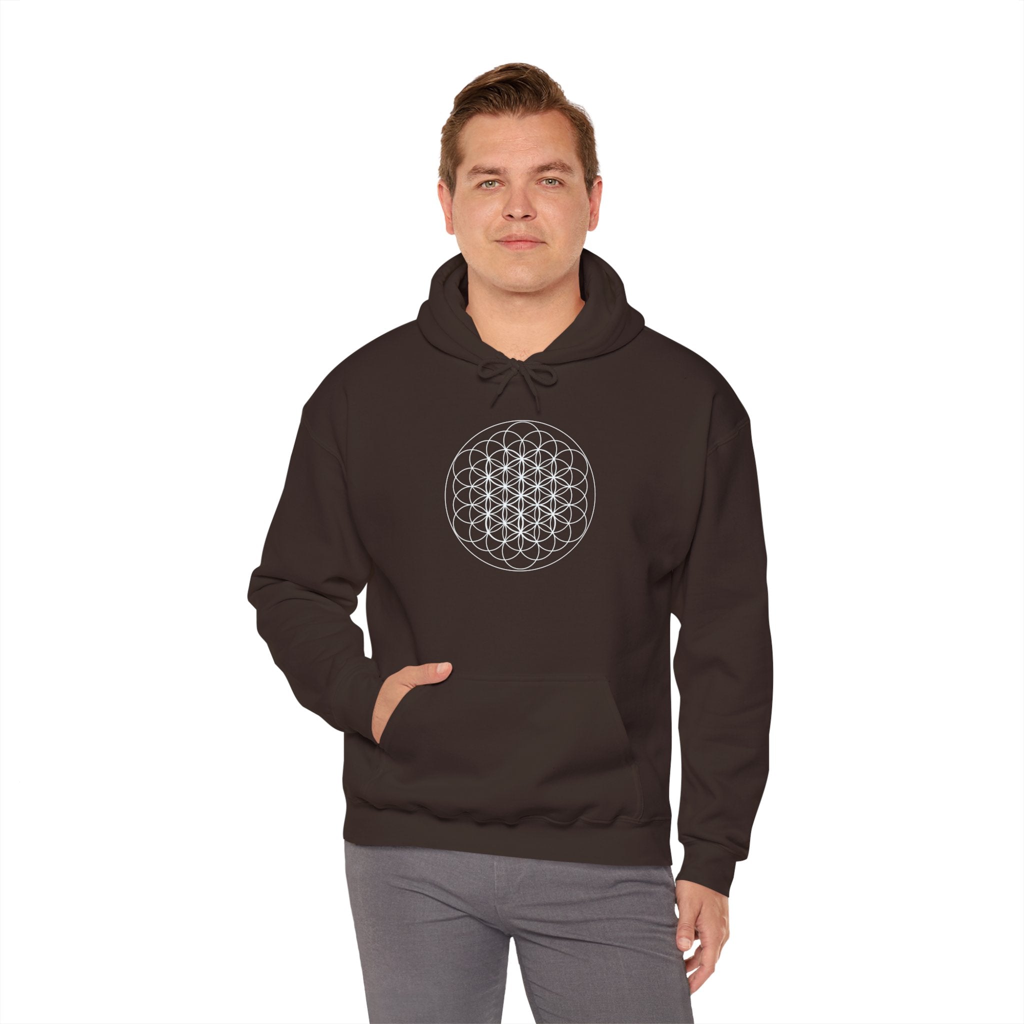 Flower of Life Hoodie White Metatron's Cube — Minimal Geometric Spiritual Pullover