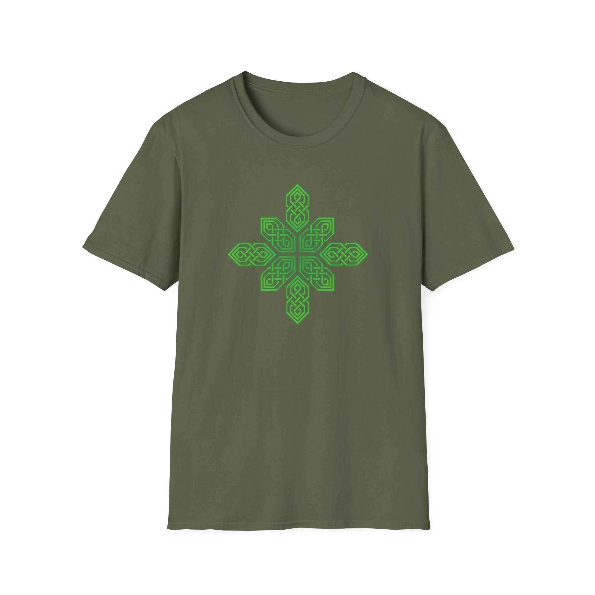 Green Celtic Cross Mandala T-Shirt — Geometric Celtic Knot Graphic Tee