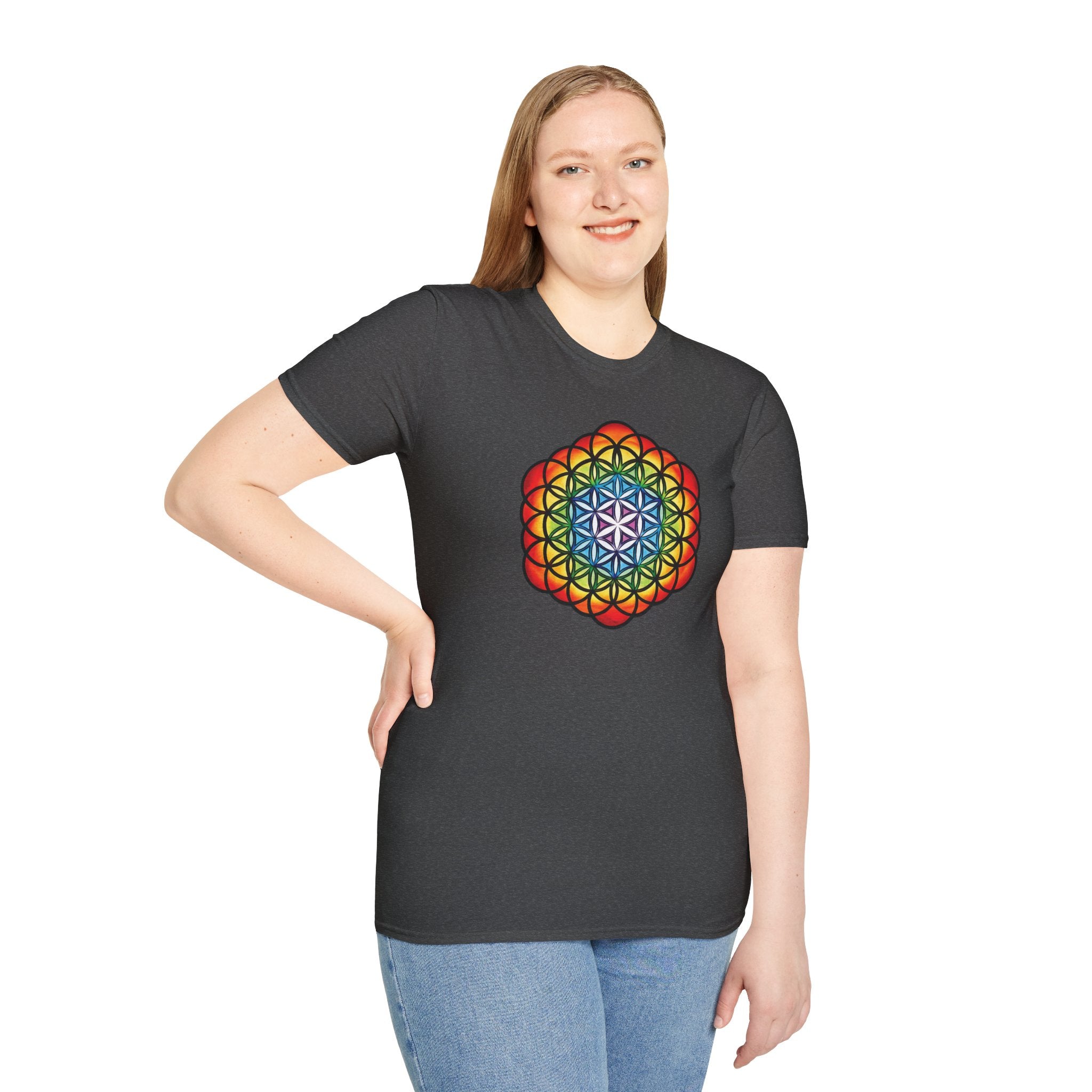 Flower of Life Shirts - Metatron's Cube T-Shirt - Lotus Rainbow Chakra Mandala Tee