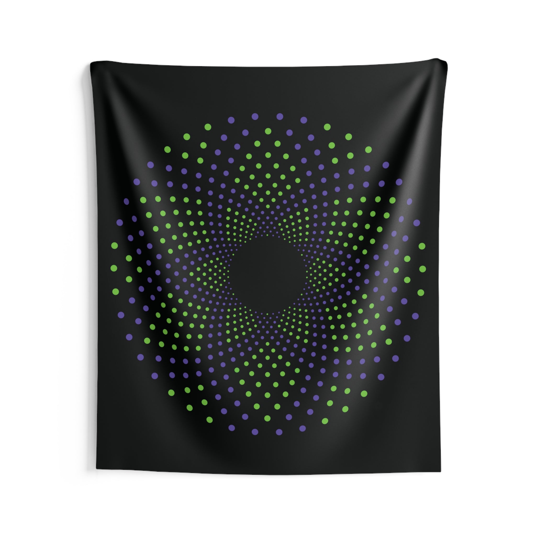 68"x80" Green Purple Spiral Dot Matrix Vortex - Geometric Sacred Geometry Tapestry for Meditation & Home Decor