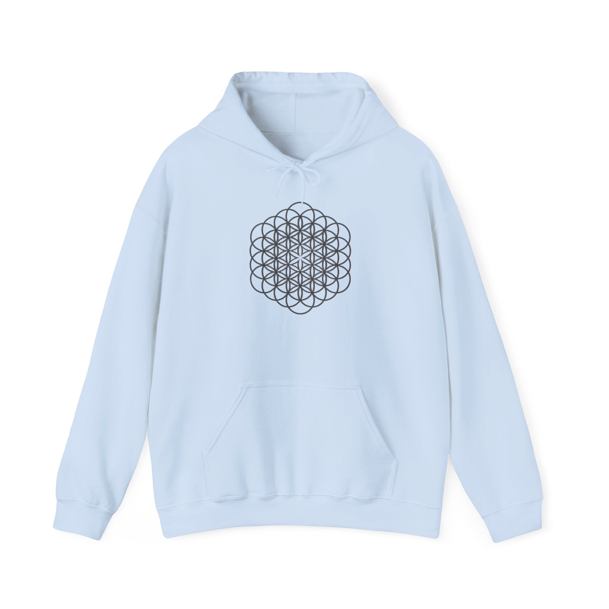 Flower of Life Hoodie Dark Metatron's Cube — Minimal Spiritual Symbol Pullover