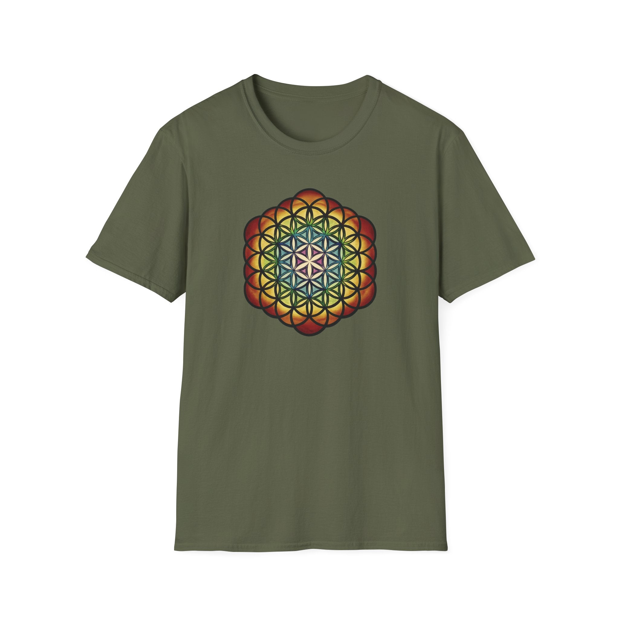 Flower of Life Tinted Mandala T-Shirt — Sacred Geometry Unisex Tee