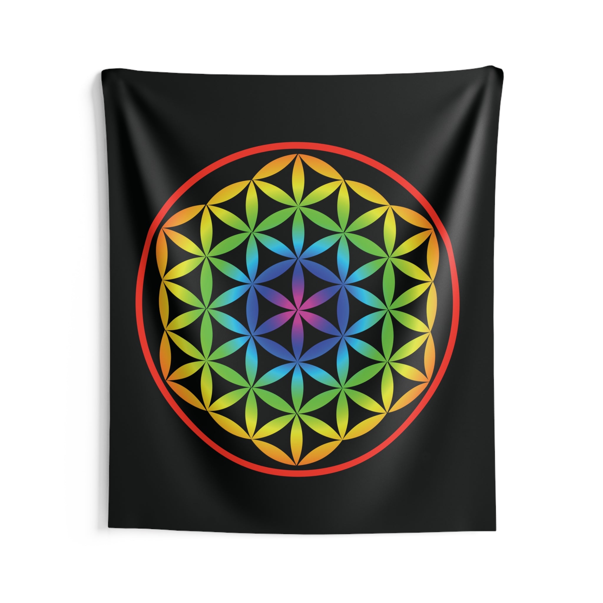 68"x80" Flower of Life Rainbow Mandala Wall Tapestry — Geometric Sacred Geometry Tapestry for Meditation & Home Decor