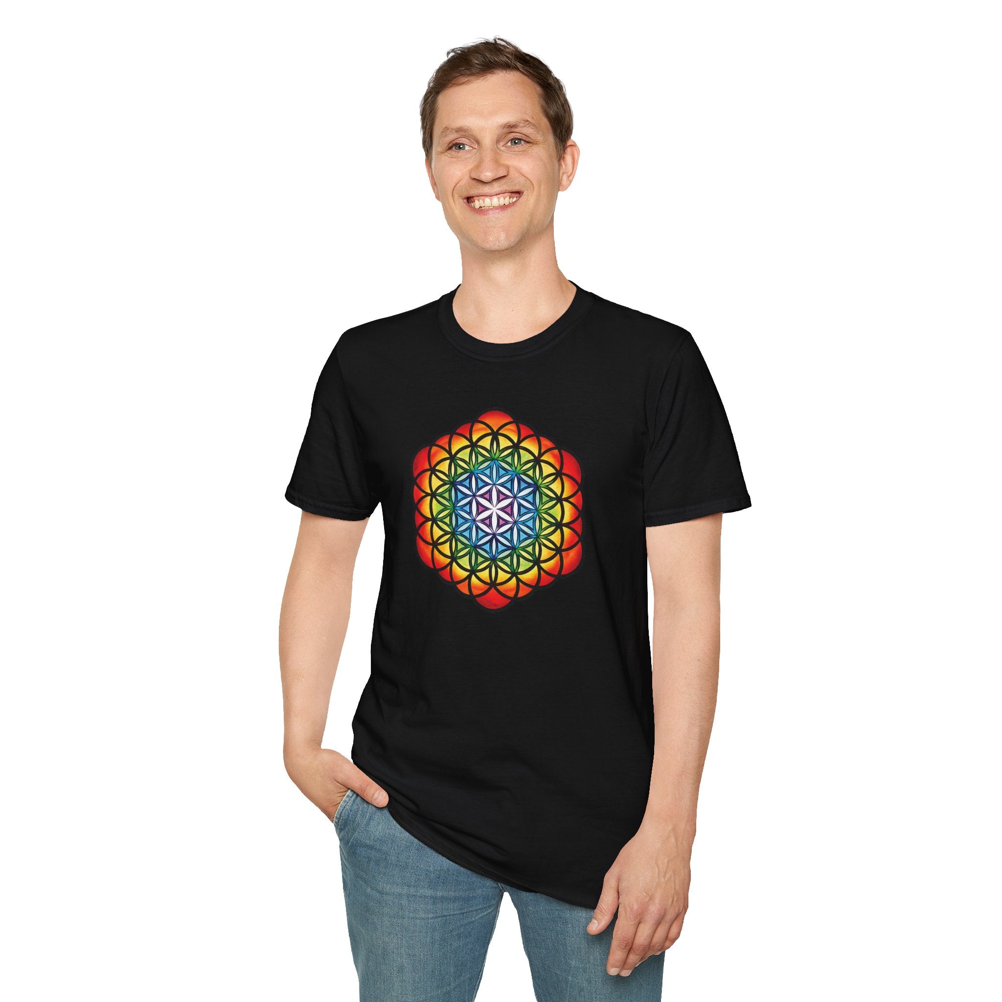Flower of Life Shirts - Metatron's Cube T-Shirt - Lotus Rainbow Chakra Mandala Tee