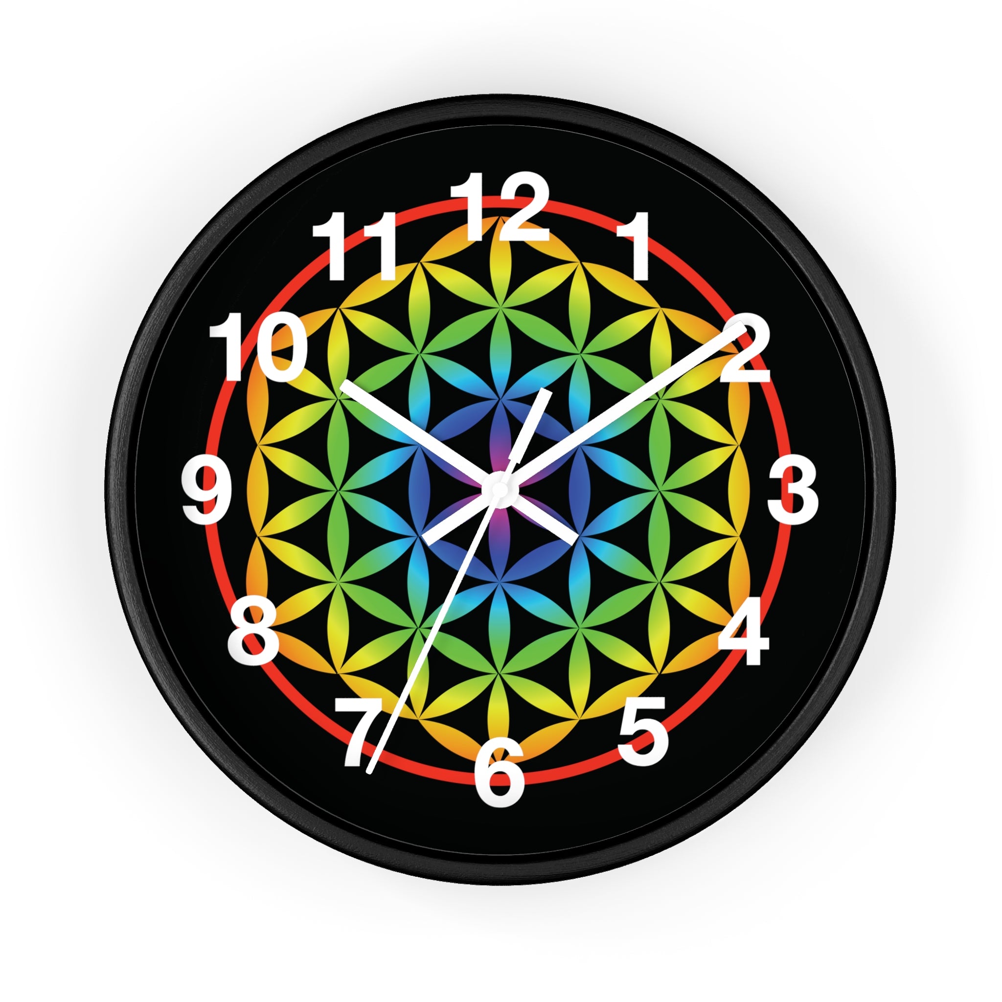 Rainbow Flower of Life Wall Clock — Geometric Sacred Geometry Clock