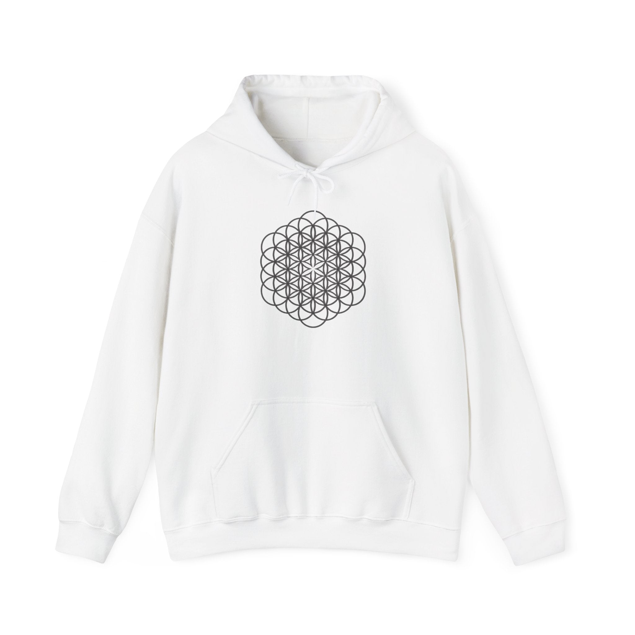 Flower of Life Hoodie Dark Metatron's Cube — Minimal Spiritual Symbol Pullover