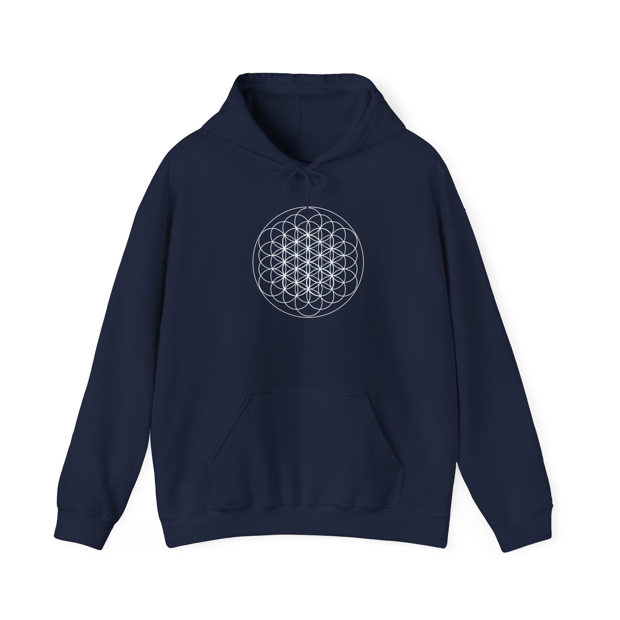 Flower of Life Hoodie White Metatron's Cube — Minimal Geometric Spiritual Pullover