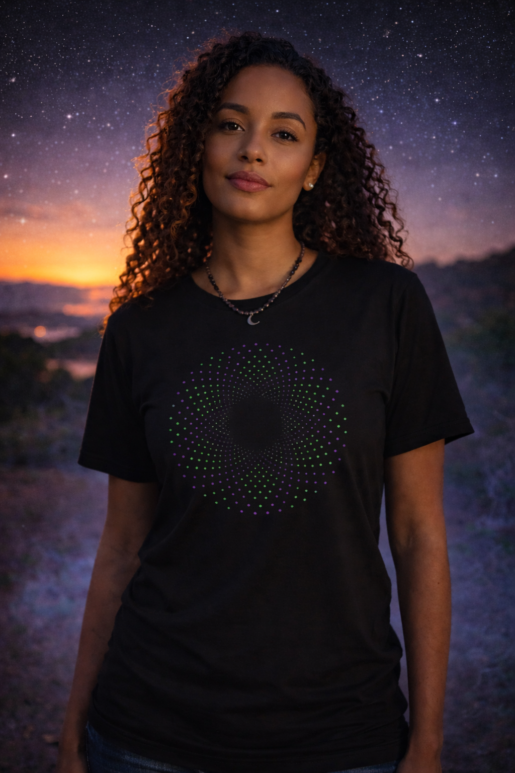 Flower Of Life Shirts | Spiral Dot Matrix T-Shirt | Green Purple Vortex Unisex Tee