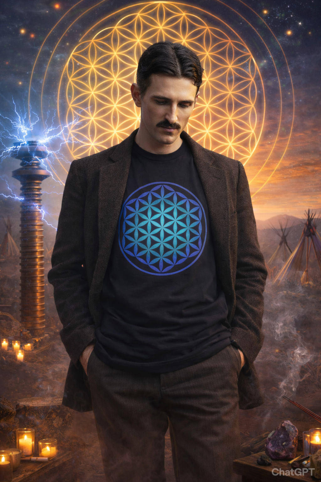 Flower Of Life Shirts - Blue Blue Mandala T‑Shirt — Sacred Geometry Unisex Tee