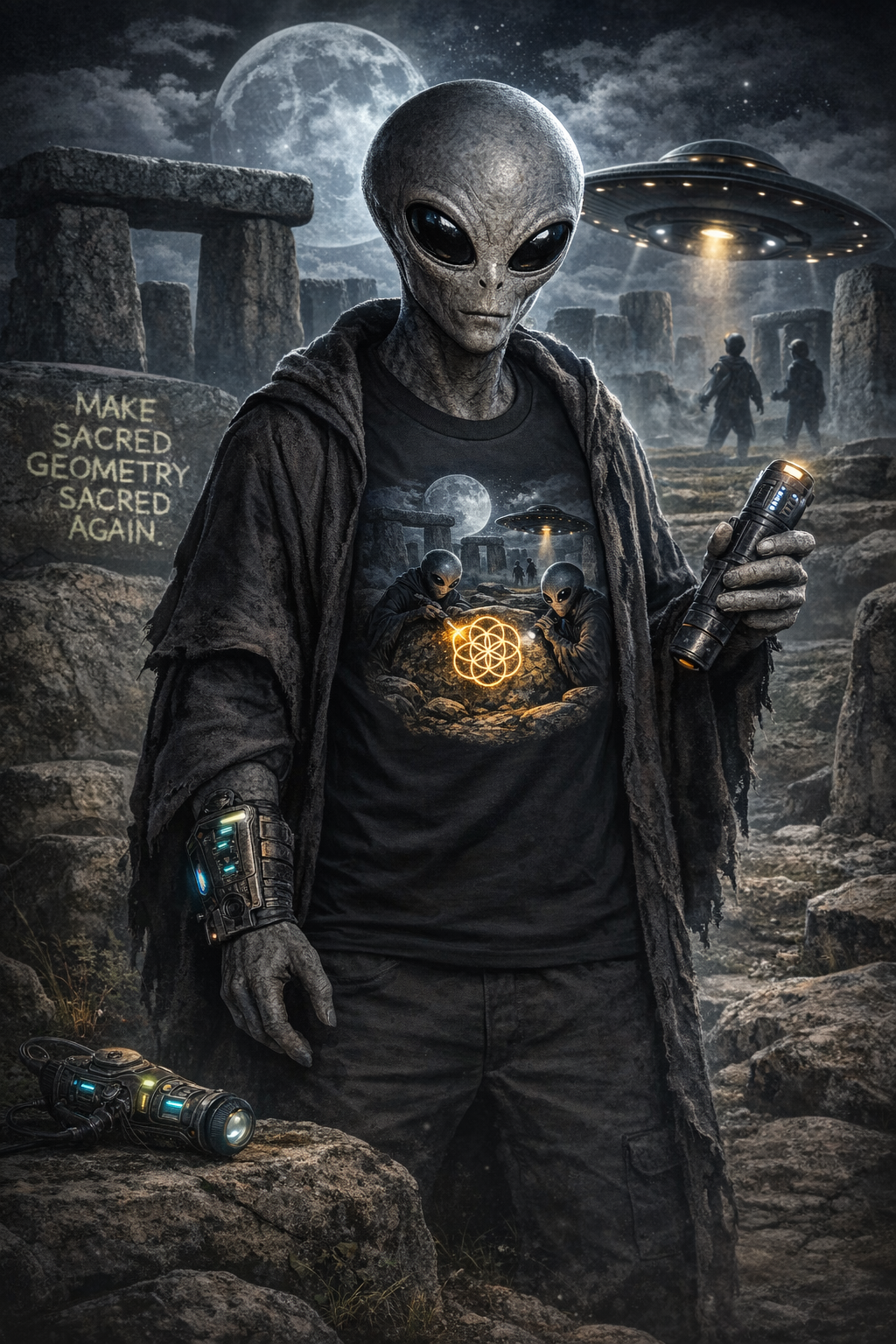 Flower Of Life Shirts - Sacred Aliens T-Shirt - Sacred Geometry Graphic Tee