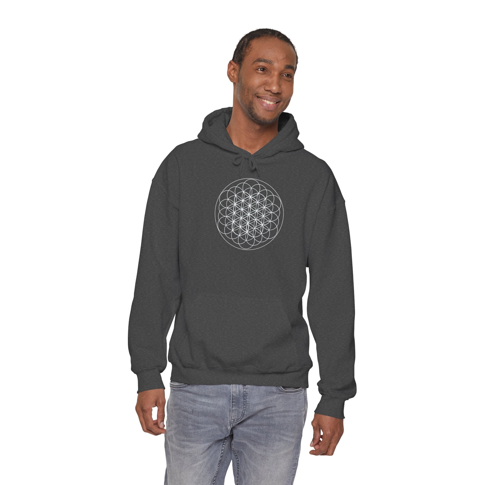 Flower of Life Hoodie White Metatron's Cube — Minimal Geometric Spiritual Pullover