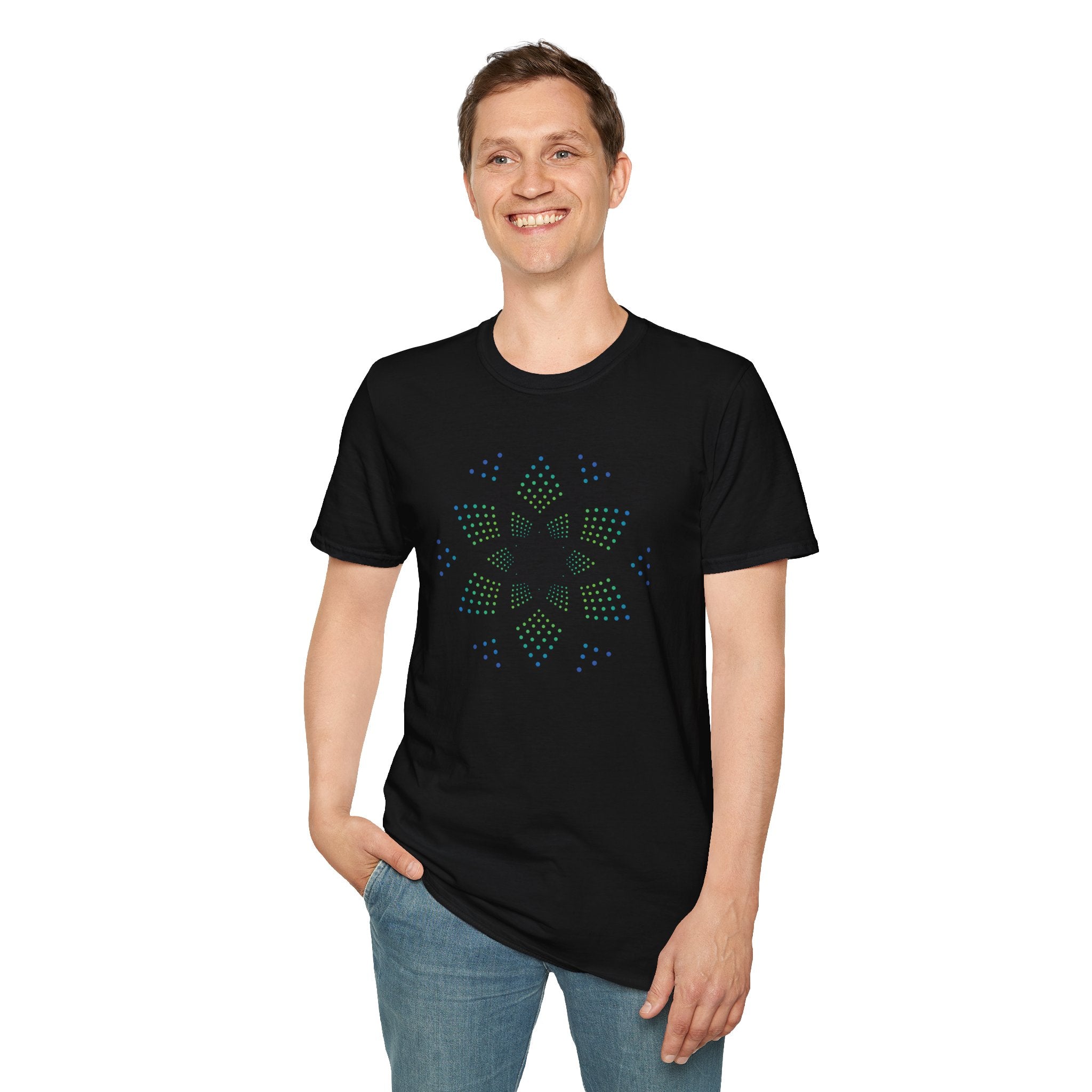Flower Of Life Shirts - Green Purple Dot Matrix Mandala T-Shirt — Sacred Geometry Graphic Tee