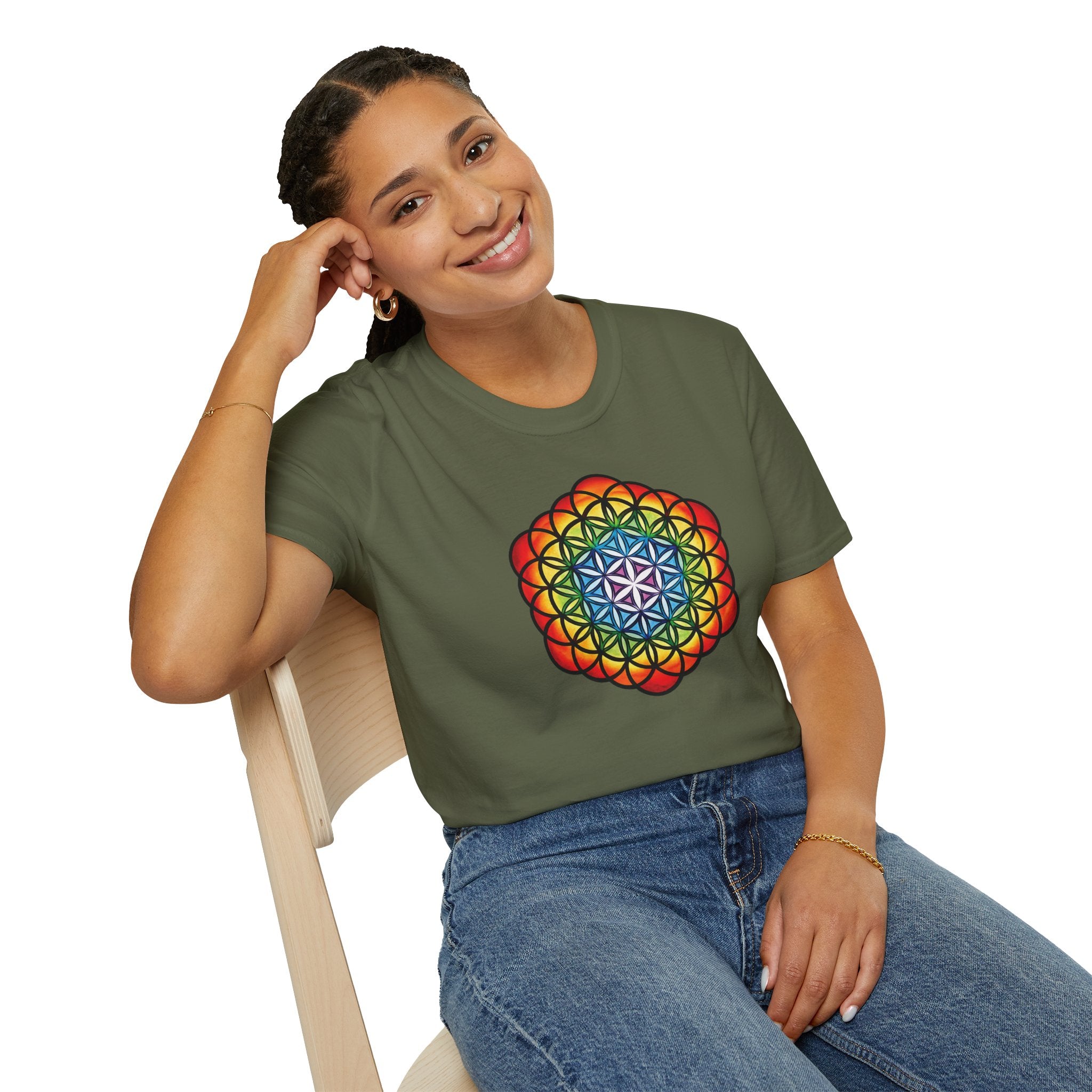 Flower of Life Shirts - Metatron's Cube T-Shirt - Lotus Rainbow Chakra Mandala Tee
