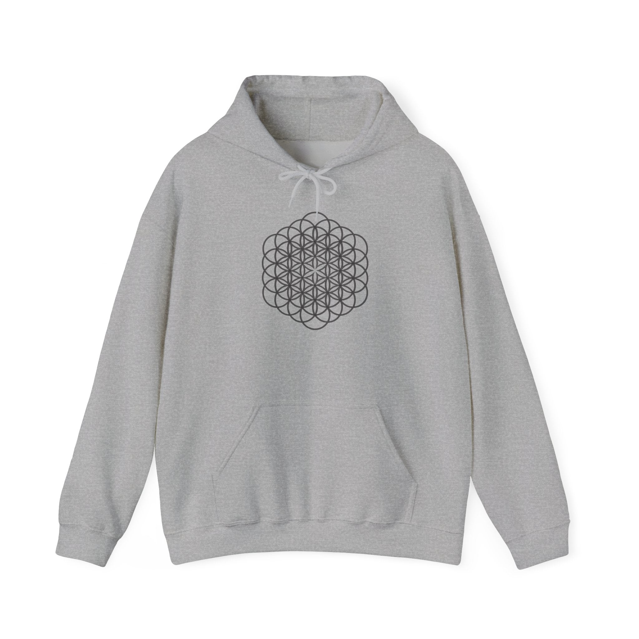 Flower of Life Hoodie Dark Metatron's Cube — Minimal Spiritual Symbol Pullover