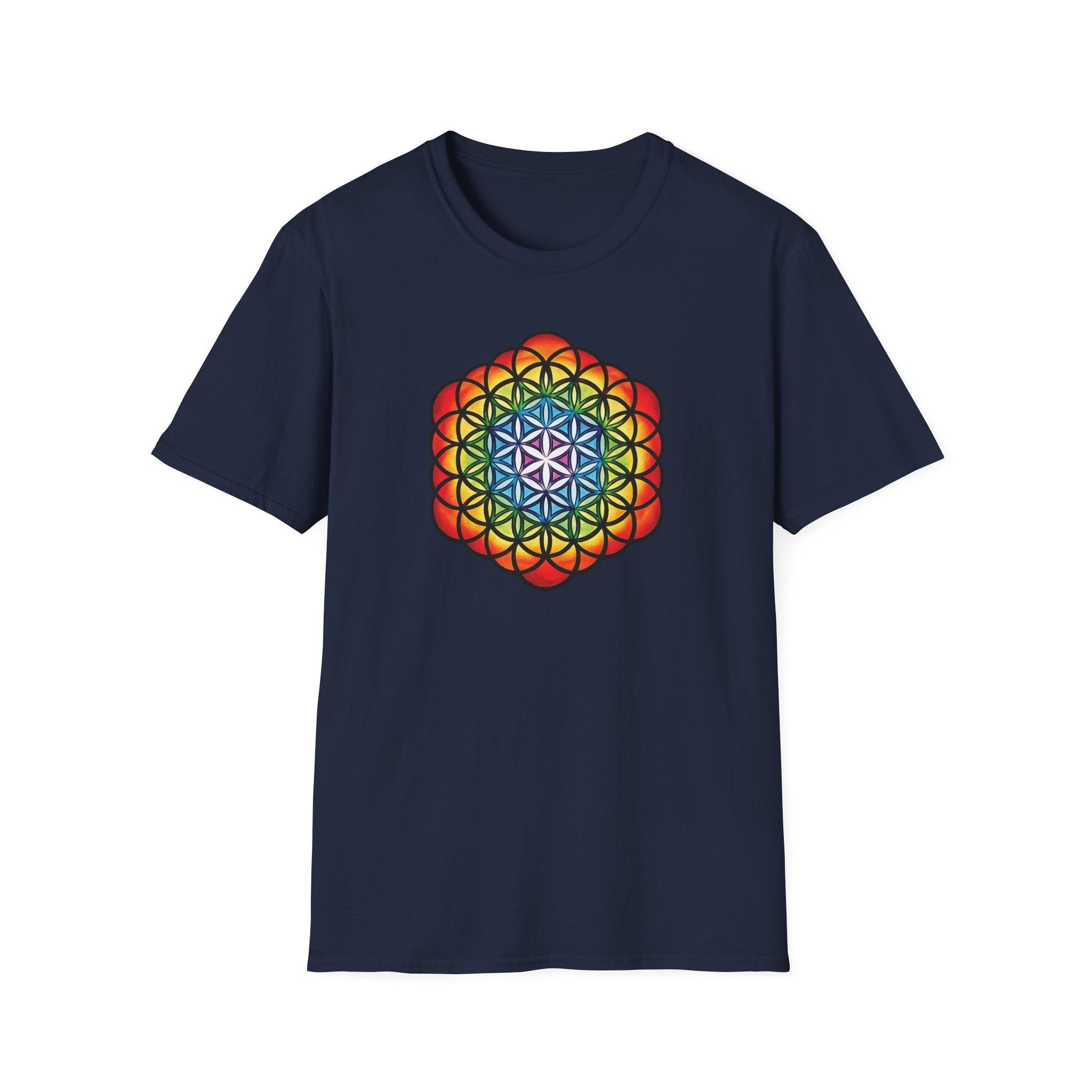 Flower of Life Shirts - Metatron's Cube T-Shirt - Lotus Rainbow Chakra Mandala Tee