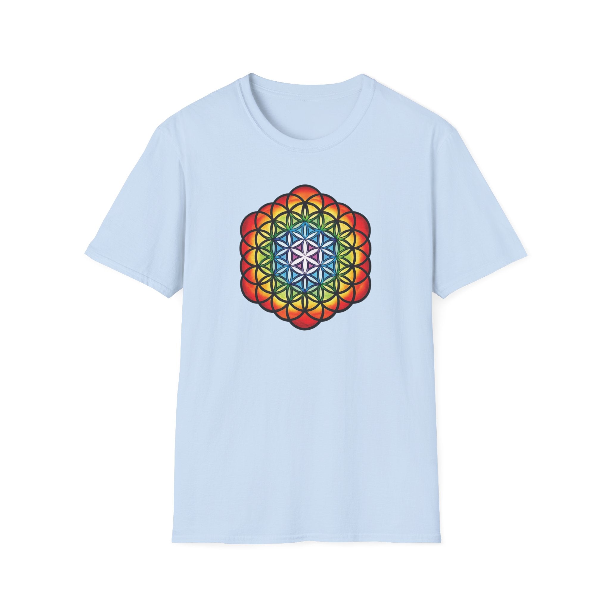 Flower of Life Shirts - Metatron's Cube T-Shirt - Lotus Rainbow Chakra Mandala Tee