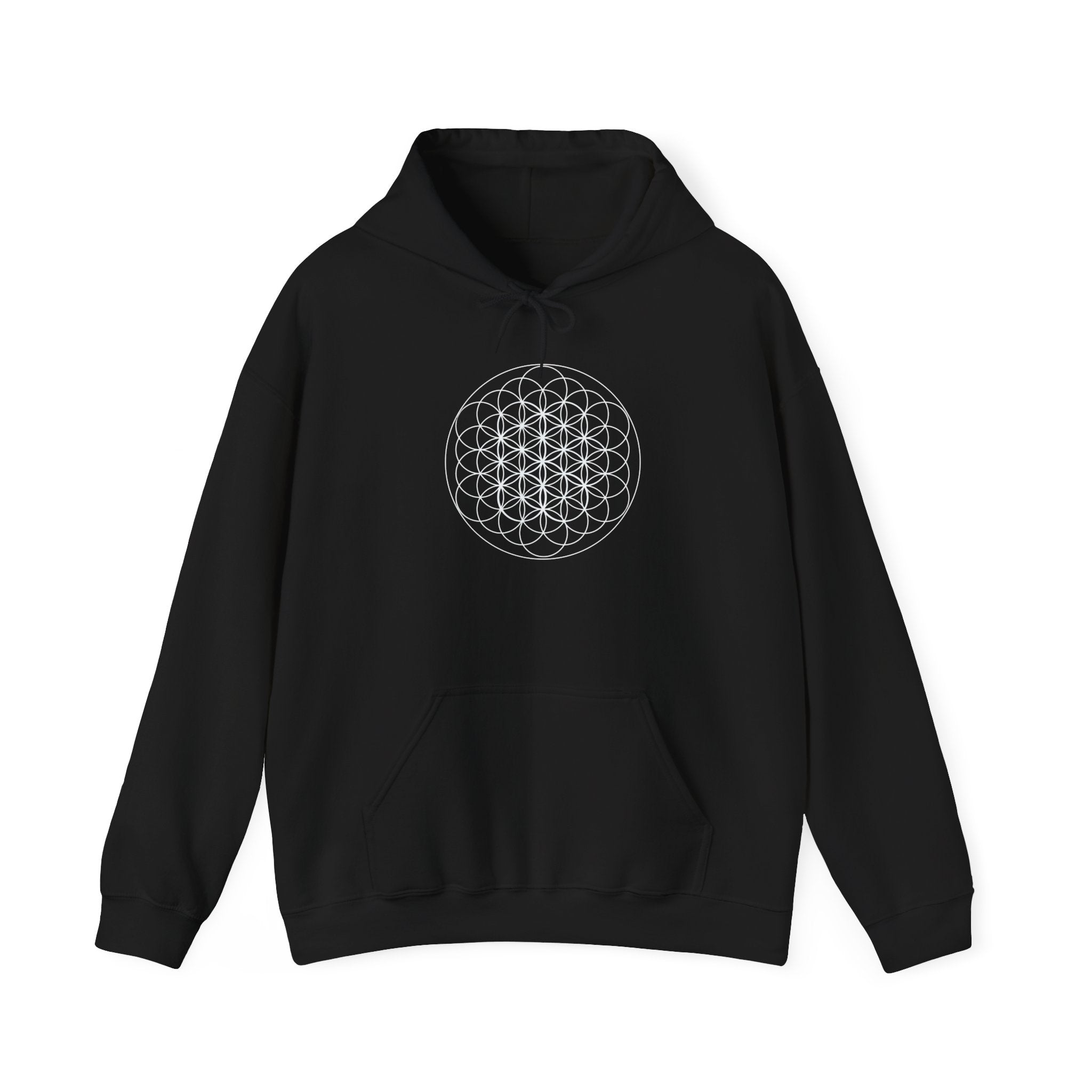 Flower of Life Hoodie White Metatron's Cube — Minimal Geometric Spiritual Pullover