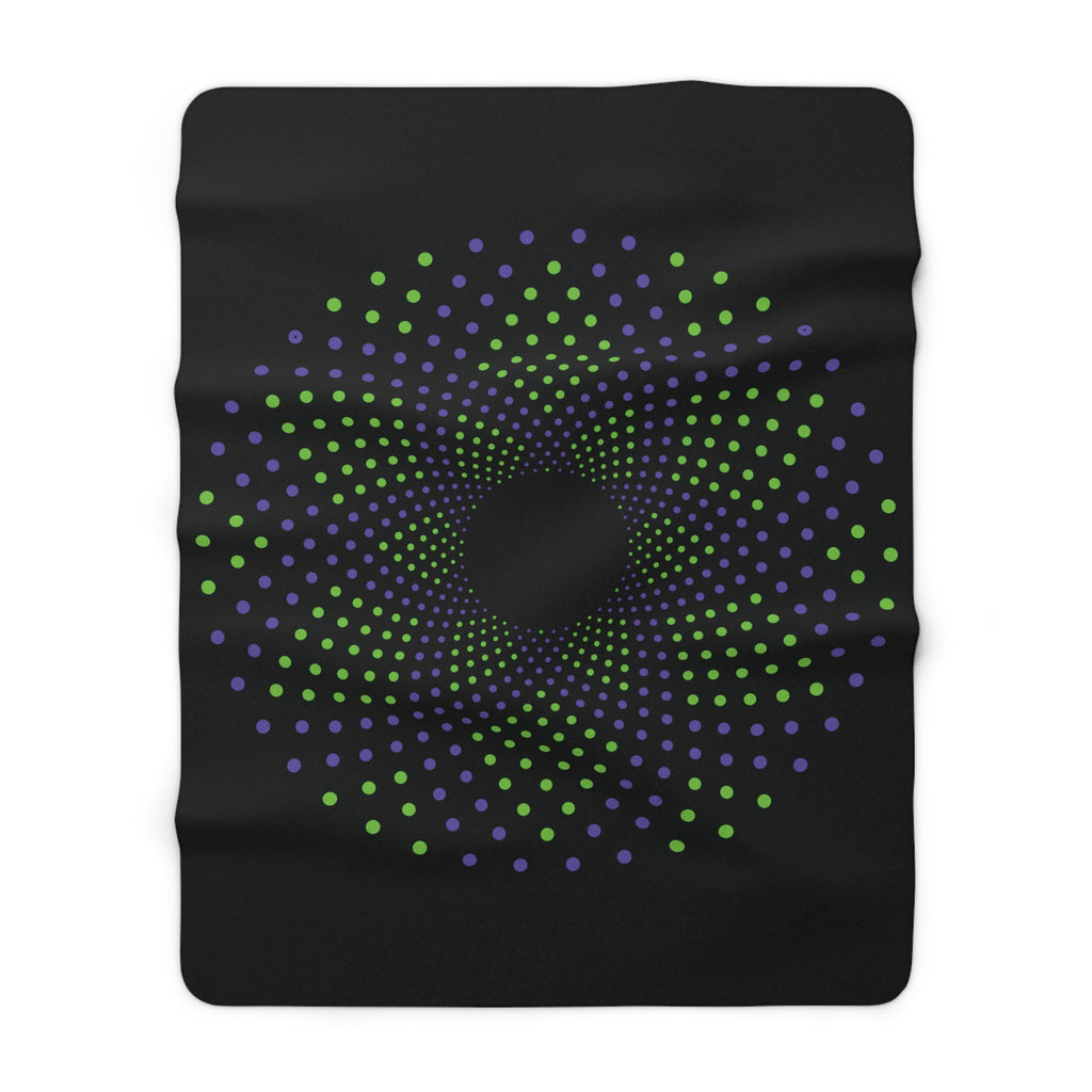 60"x80" Green & Purple Spiral Dot Matrix Vortex - Sacred Geometry Mandala Sherpa Blanket