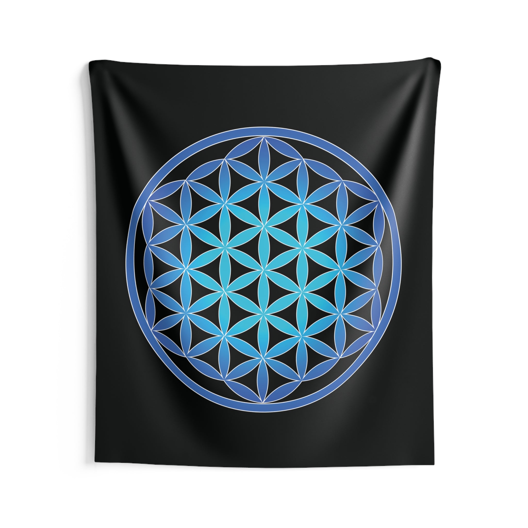 68"x80" Flower of Life Wall Tapestry — Blue Geometric Sacred Geometry Tapestry for Meditation & Home Decor