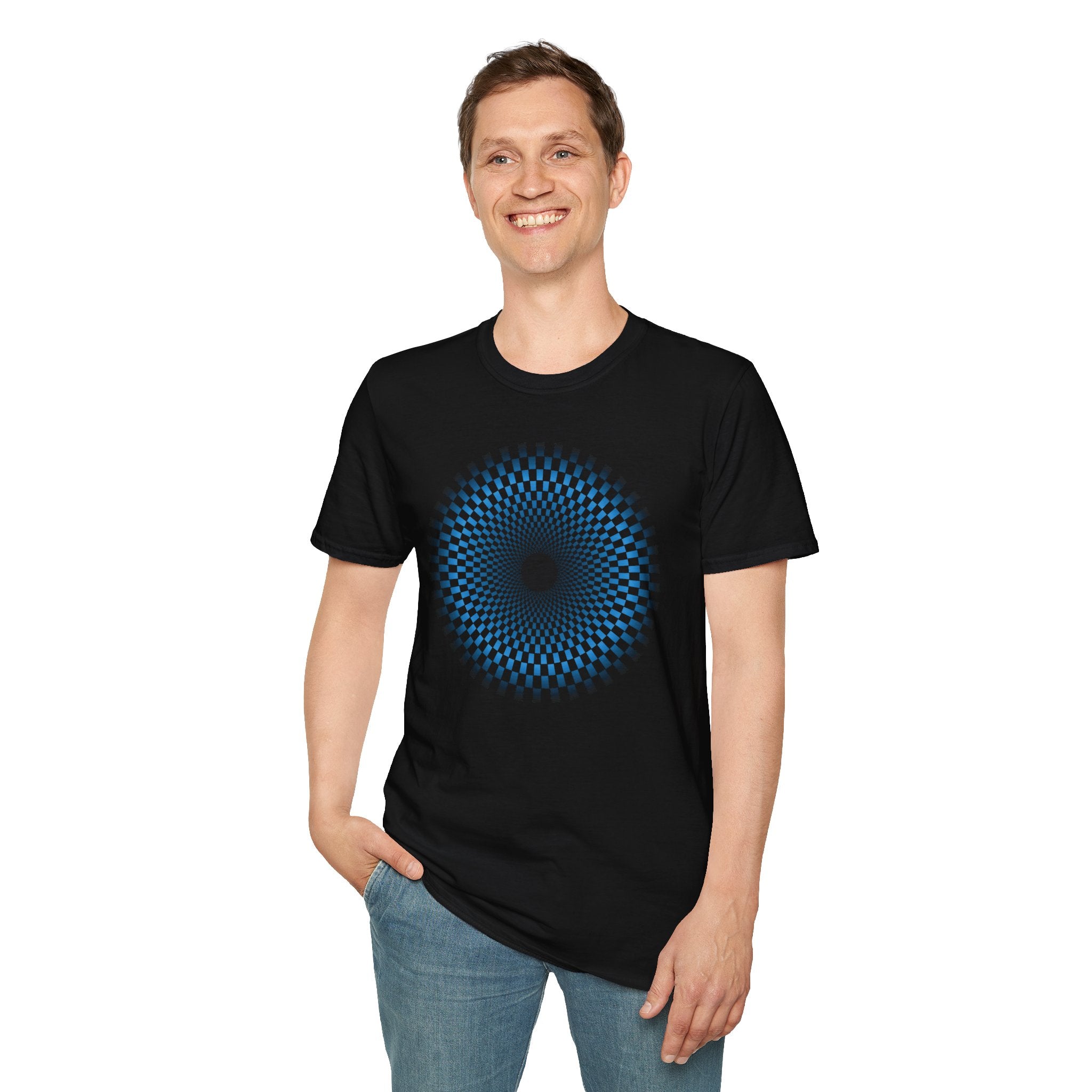 Flower Of Life Shirts - Blue Checkered Matrix Mandala T-Shirt — Sacred Geometry Graphic Tee