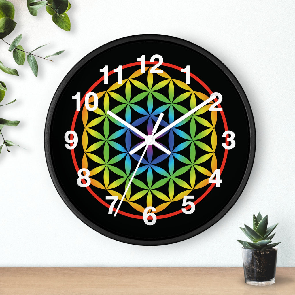Rainbow Flower of Life Wall Clock — Geometric Sacred Geometry Clock