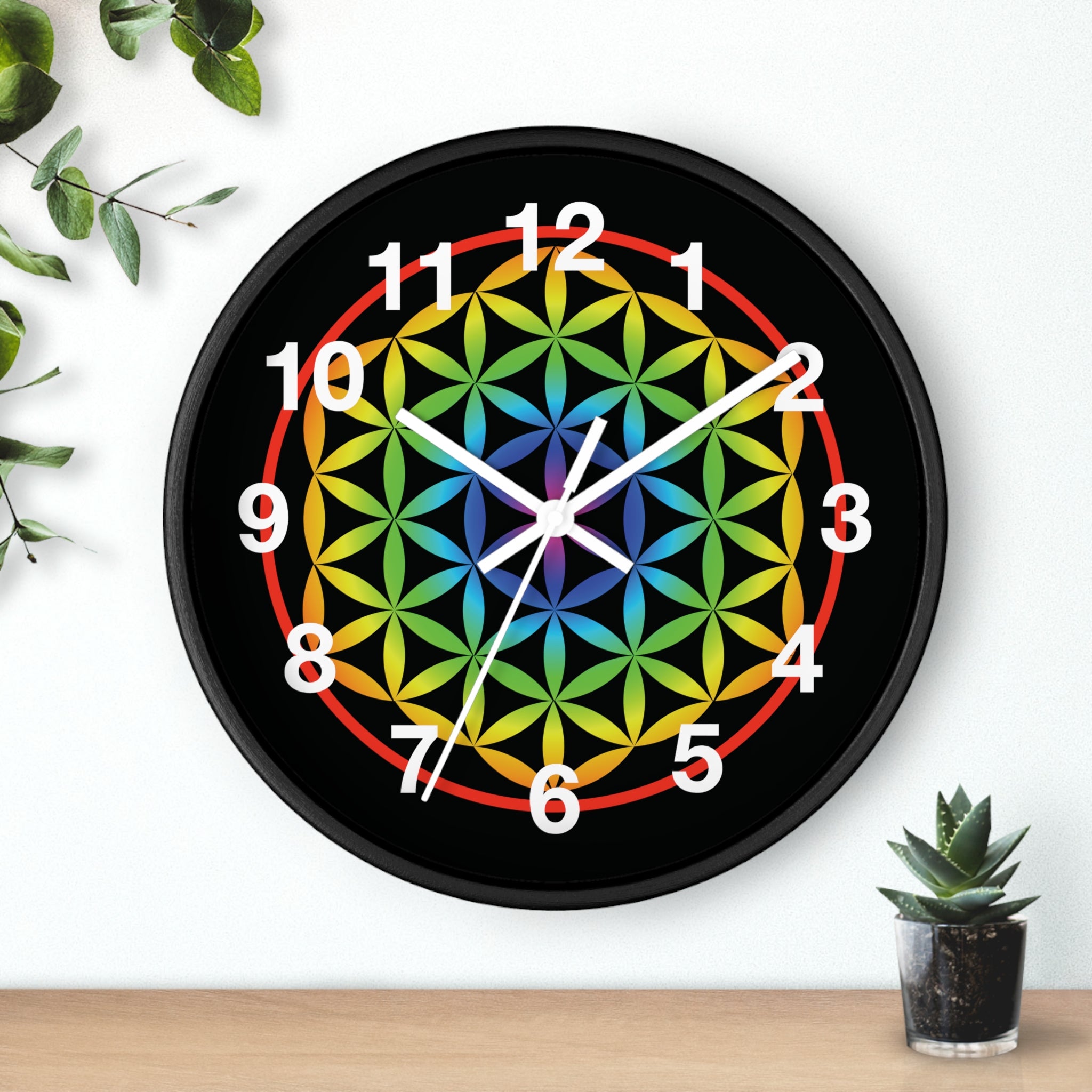 Rainbow Flower of Life Wall Clock — Geometric Sacred Geometry Clock
