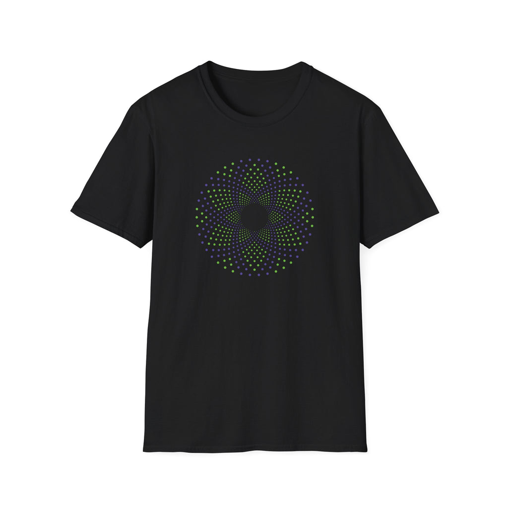 Flower Of Life Shirts | Spiral Dot Matrix T-Shirt | Green Purple Vortex Unisex Tee