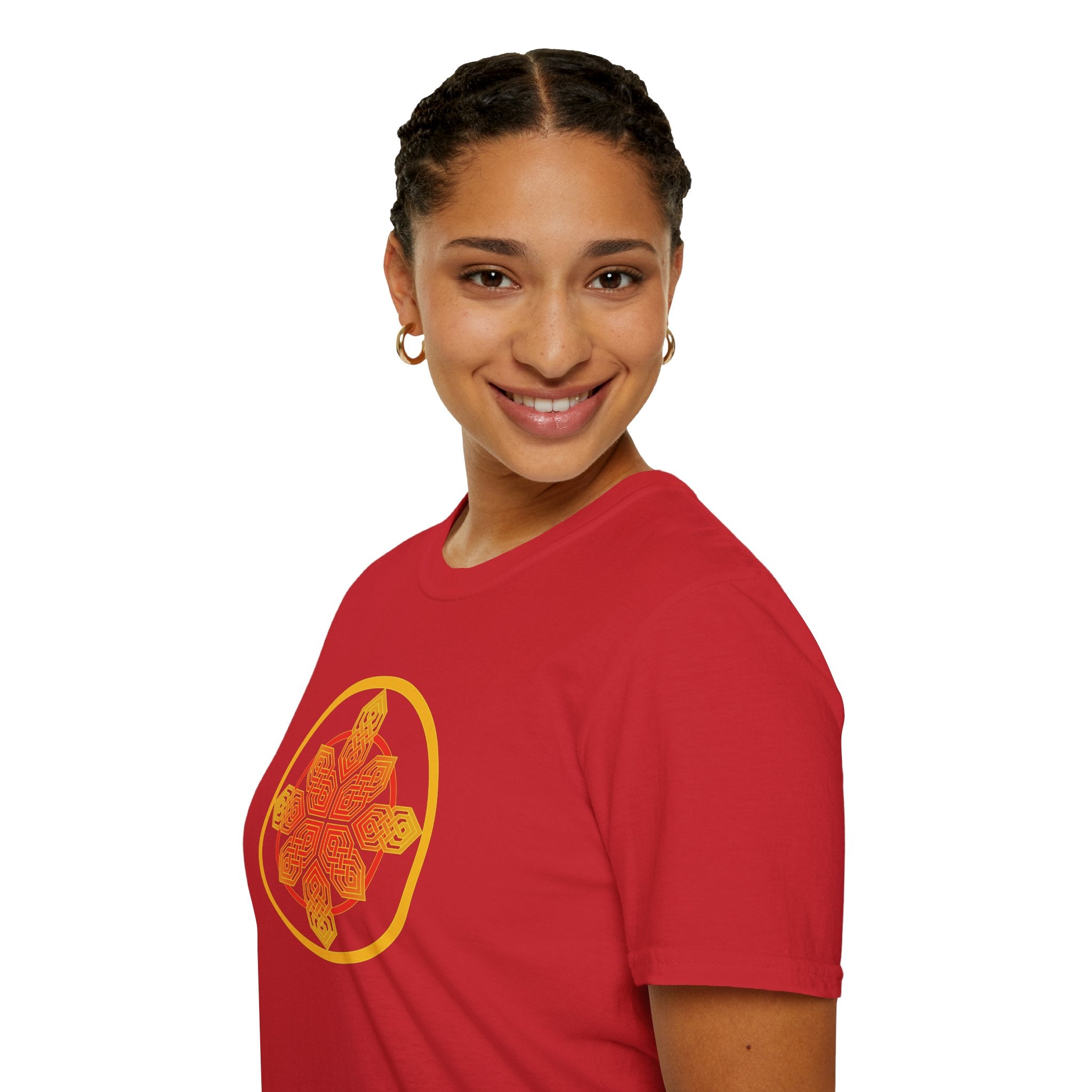 Red Blazing Celtic Cross Mandala T-Shirt — Geometric Celtic Knot Graphic Tee