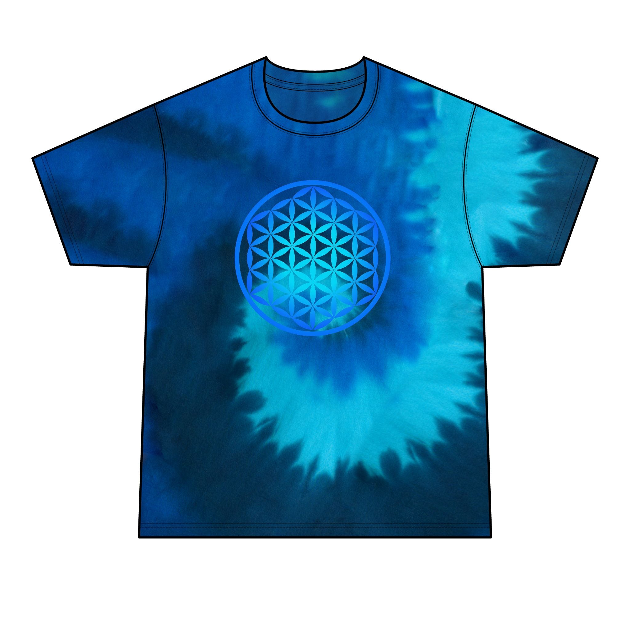Flower Of Life Shirts - Blue Tie-Dye T-Shirt with Flower of Life - Sacred Geometry Graphic Tee