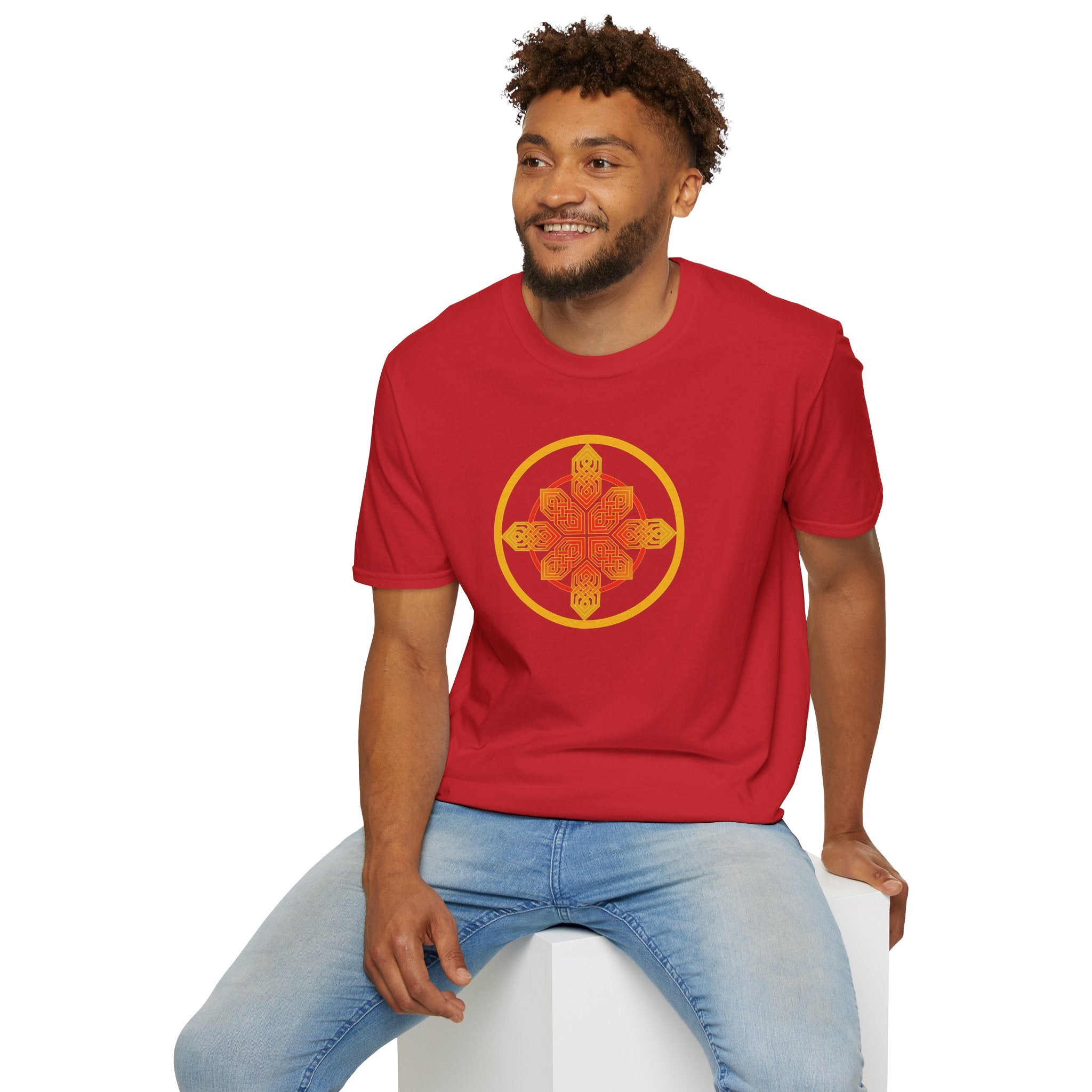 Red Blazing Celtic Cross Mandala T-Shirt — Geometric Celtic Knot Graphic Tee