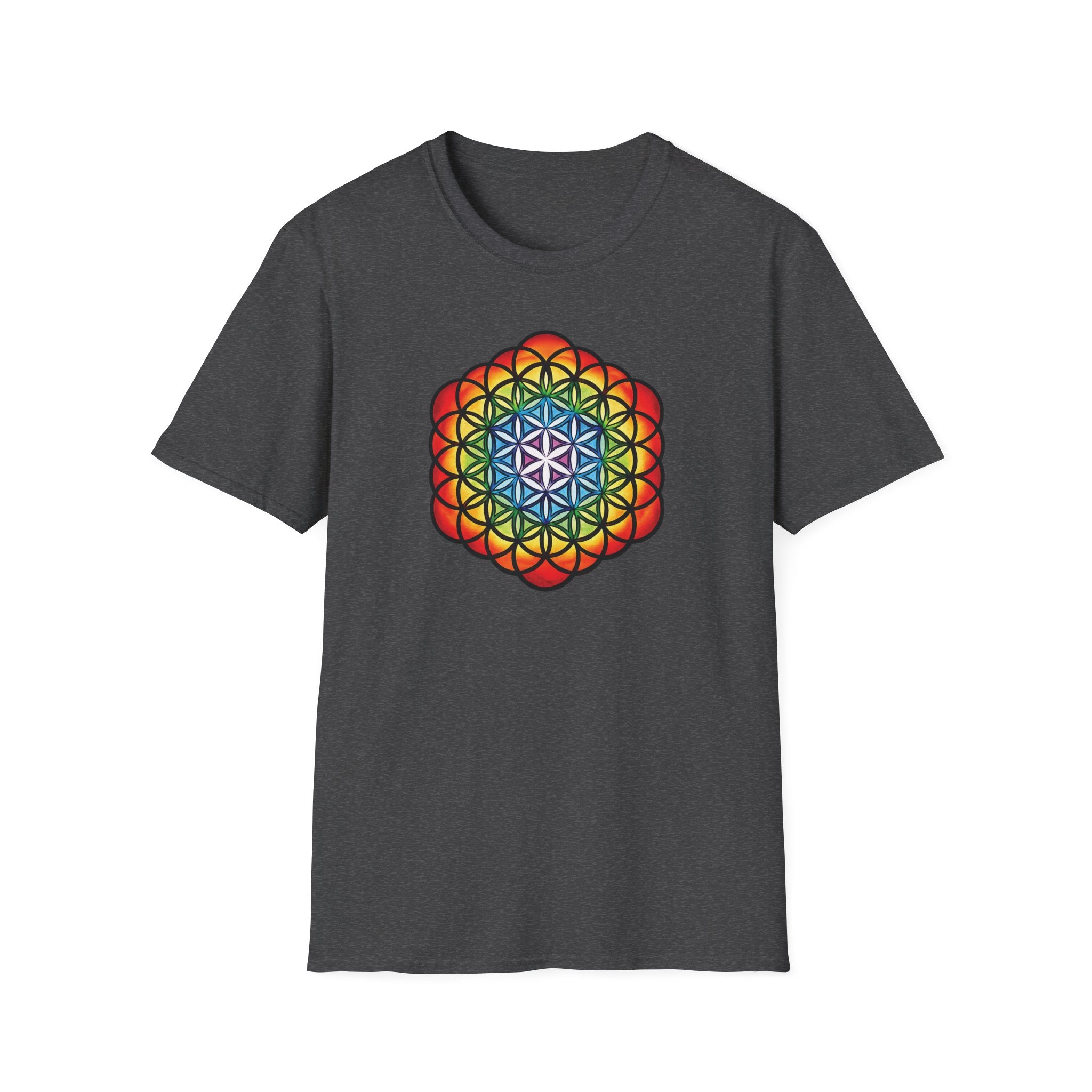Flower of Life Shirts - Metatron's Cube T-Shirt - Lotus Rainbow Chakra Mandala Tee