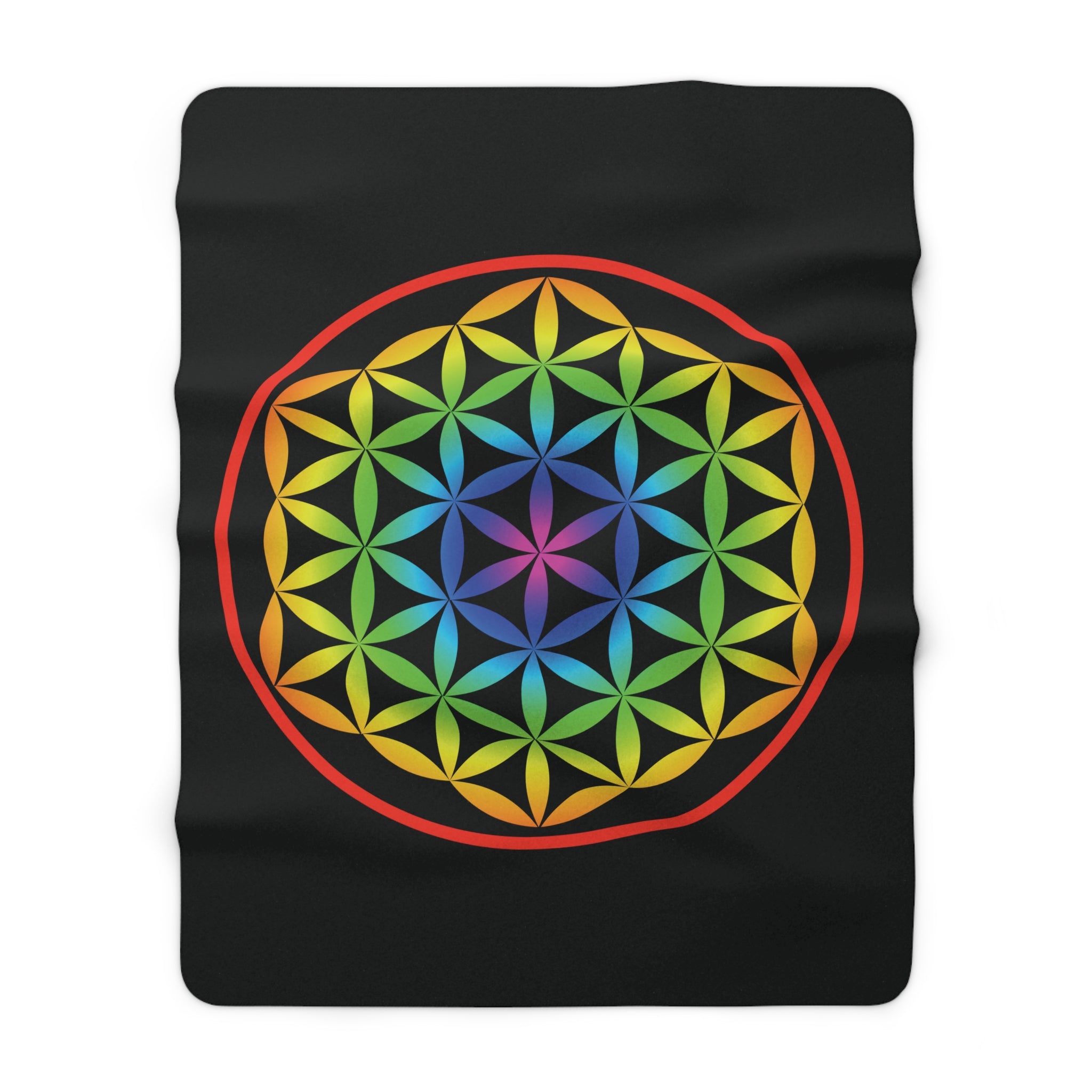 60"x80" Flower Of Life Rainbow Mandala Sacred Geometry Sherpa Blanket