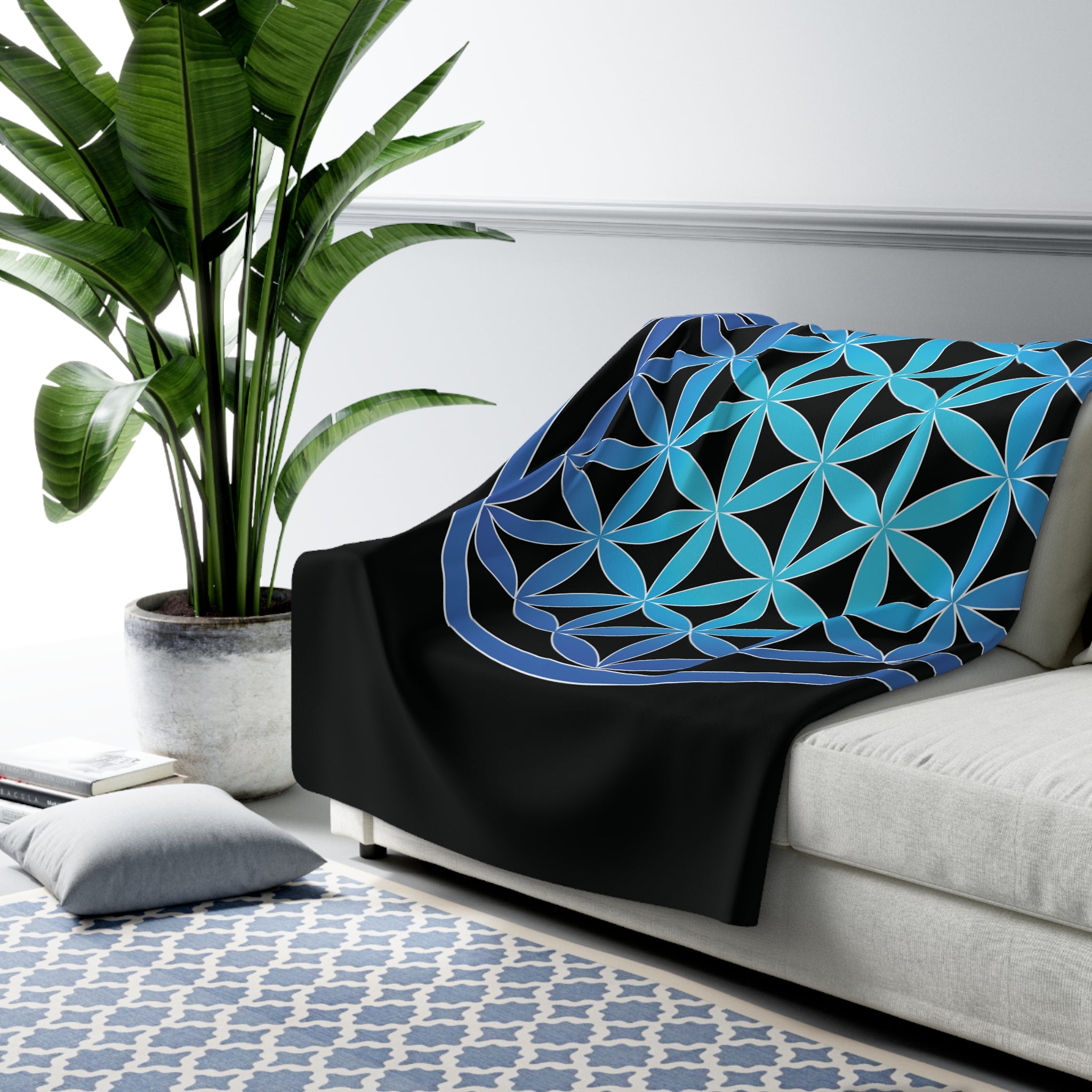 60"x80" Blue Flower of Life Sherpa Blanket