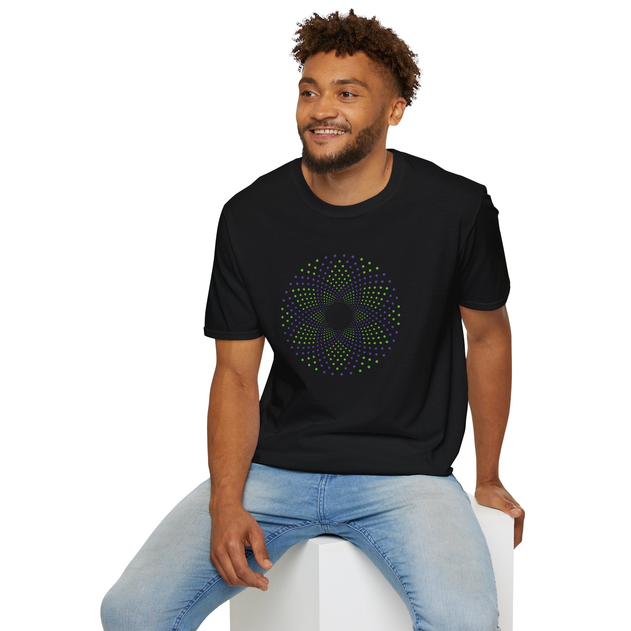 Flower Of Life Shirts | Spiral Dot Matrix T-Shirt | Green Purple Vortex Unisex Tee