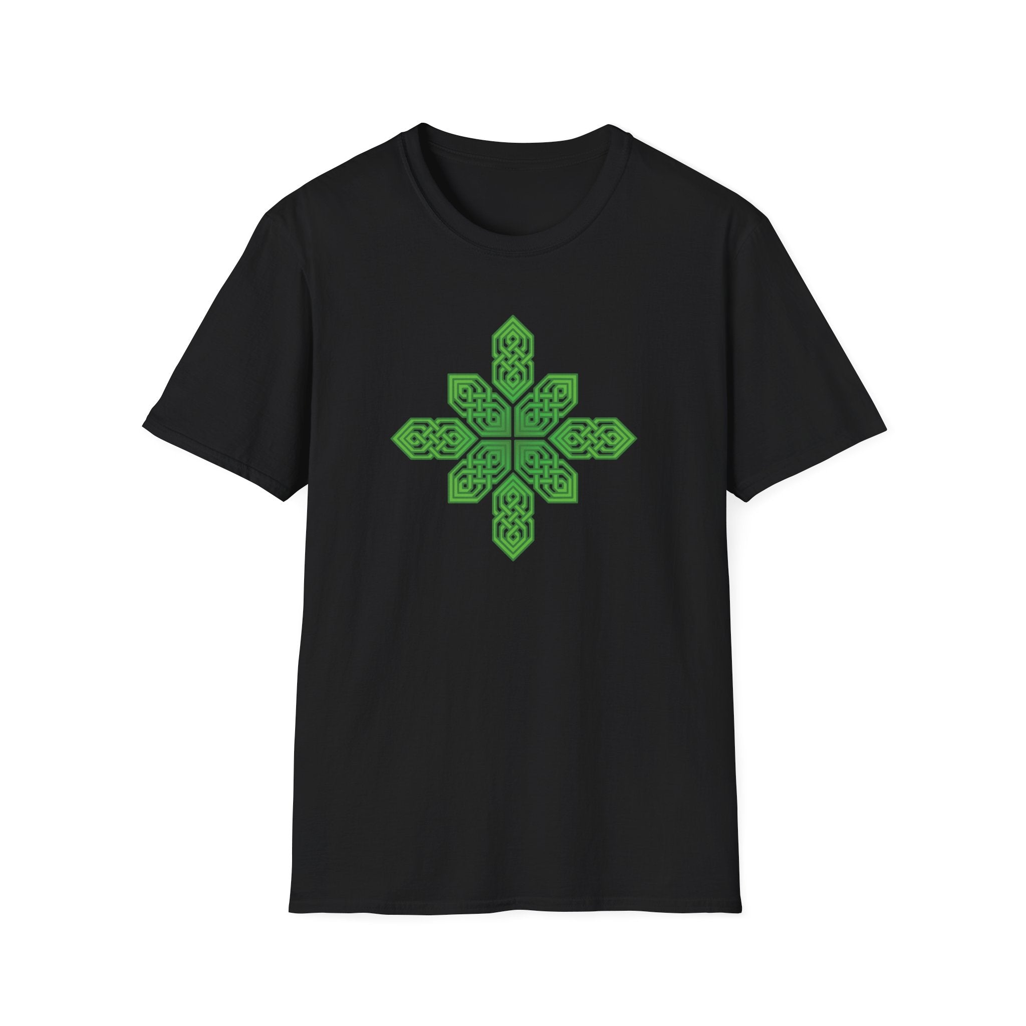 Green Celtic Cross Mandala T-Shirt — Geometric Celtic Knot Graphic Tee