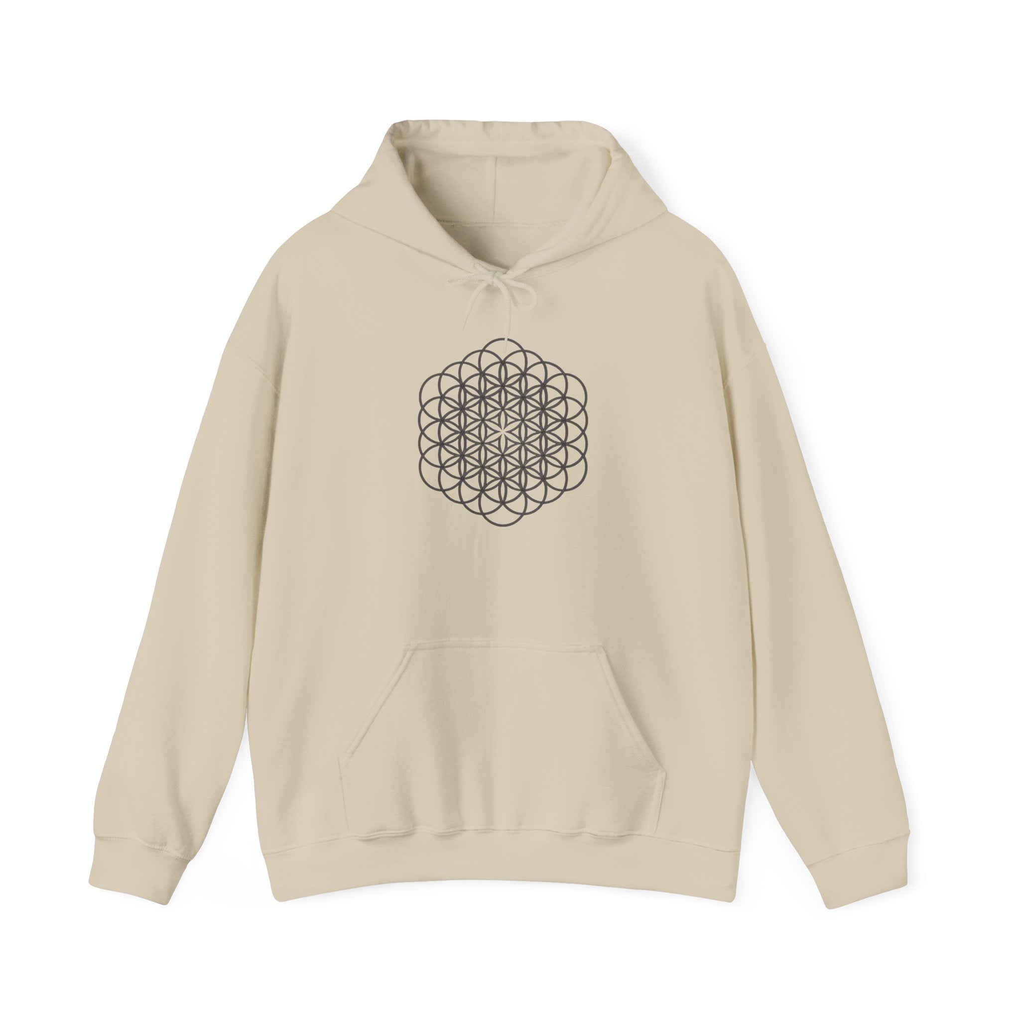 Flower of Life Hoodie Dark Metatron's Cube — Minimal Spiritual Symbol Pullover