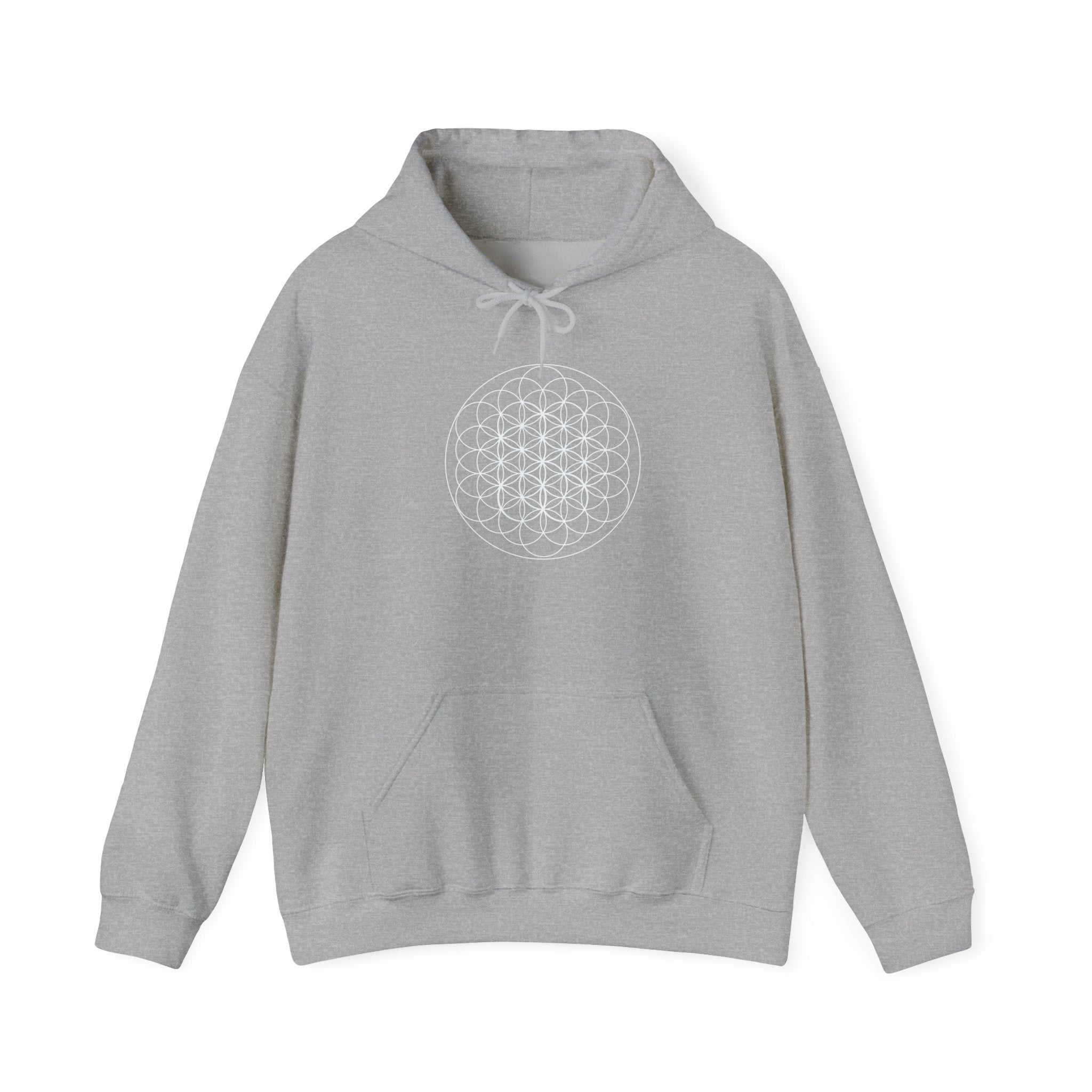 Flower of Life Hoodie White Metatron's Cube — Minimal Geometric Spiritual Pullover