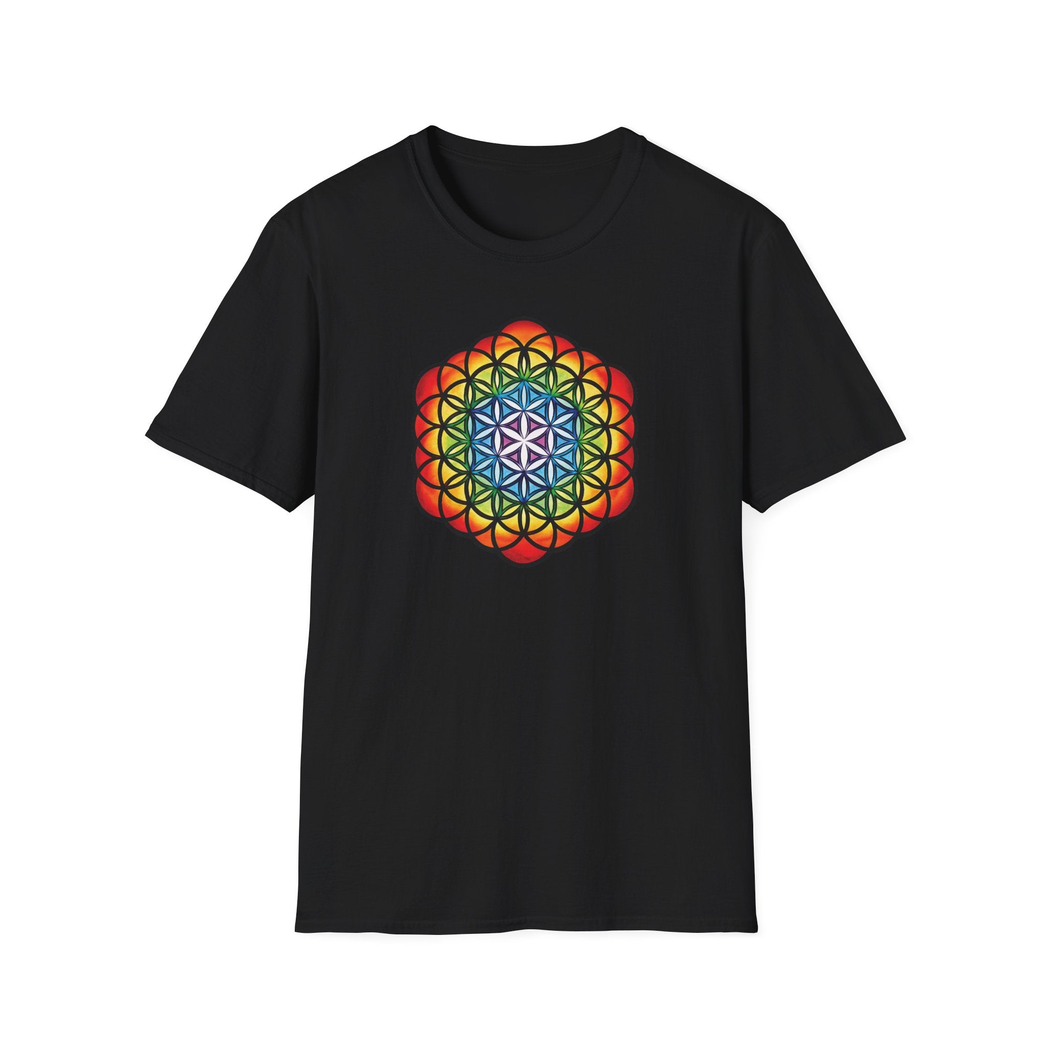 Flower of Life Shirts - Metatron's Cube T-Shirt - Lotus Rainbow Chakra Mandala Tee