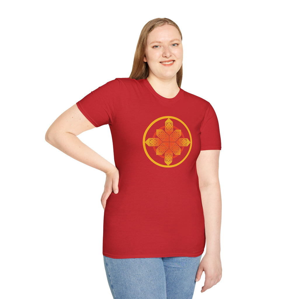 Red Blazing Celtic Cross Mandala T-Shirt — Geometric Celtic Knot Graphic Tee