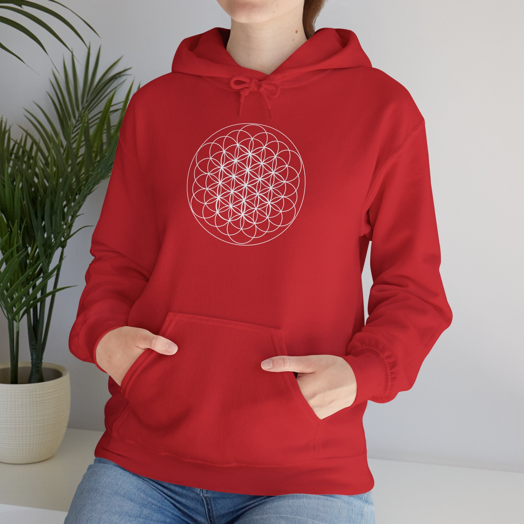 Flower of Life Hoodie White Metatron's Cube — Minimal Geometric Spiritual Pullover
